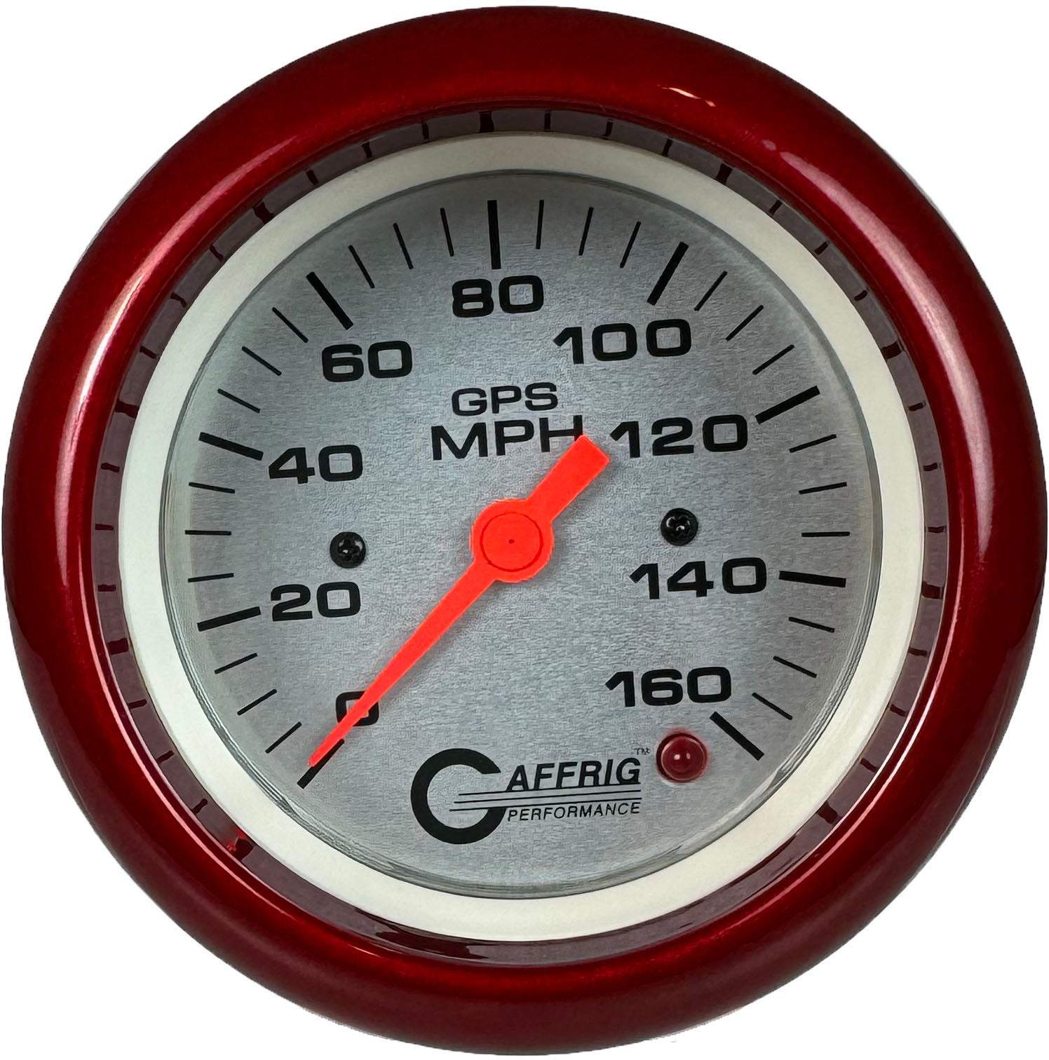 GAFFRIG PART #4557 3 3/8 INCH GPS ANALOG 160 MPH SPEEDOMETER GAUGE HEAD ONLY PLATINUM RED / STEP RIM