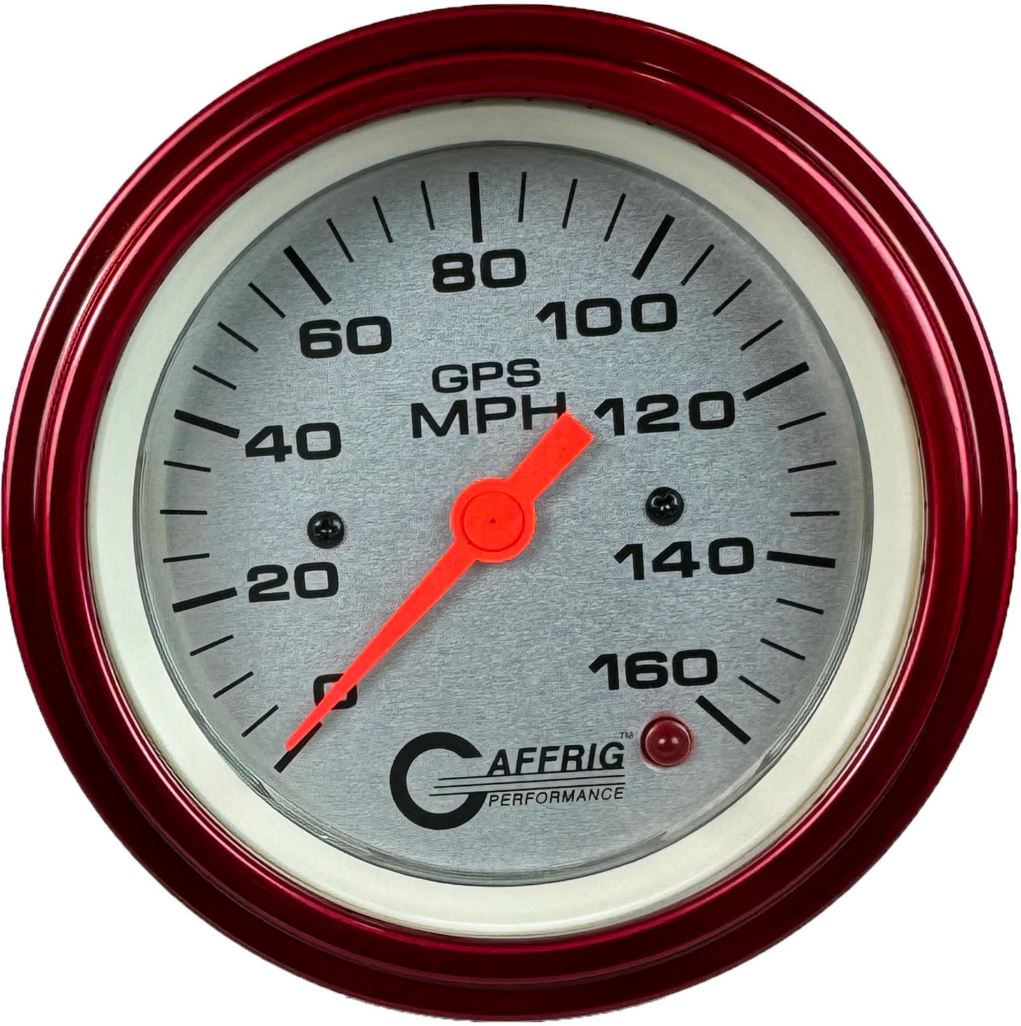 GAFFRIG PART #4557 3 3/8 INCH GPS ANALOG 160 MPH SPEEDOMETER GAUGE HEAD ONLY PLATINUM RED / STEP RIM