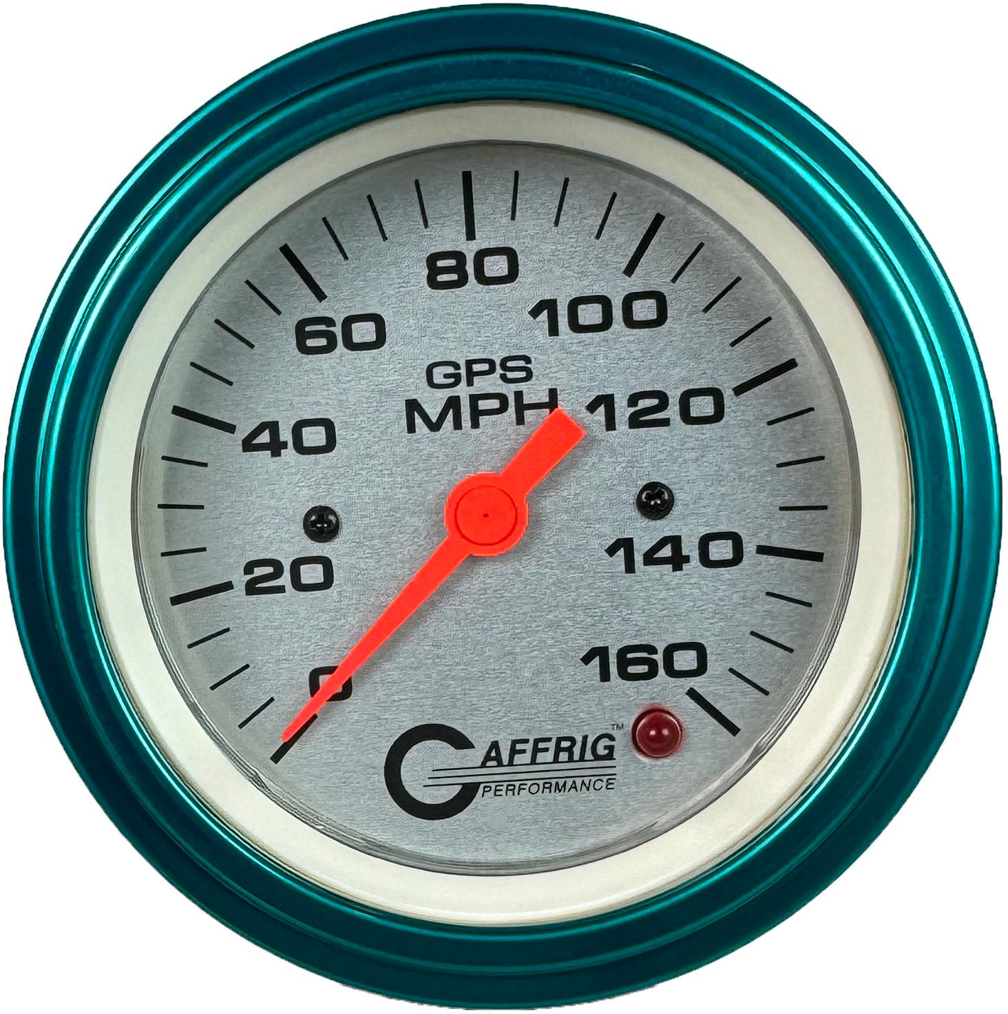 GAFFRIG PART #4557 3 3/8 INCH GPS ANALOG 160 MPH SPEEDOMETER GAUGE HEAD ONLY PLATINUM TEAL / STEP RIM
