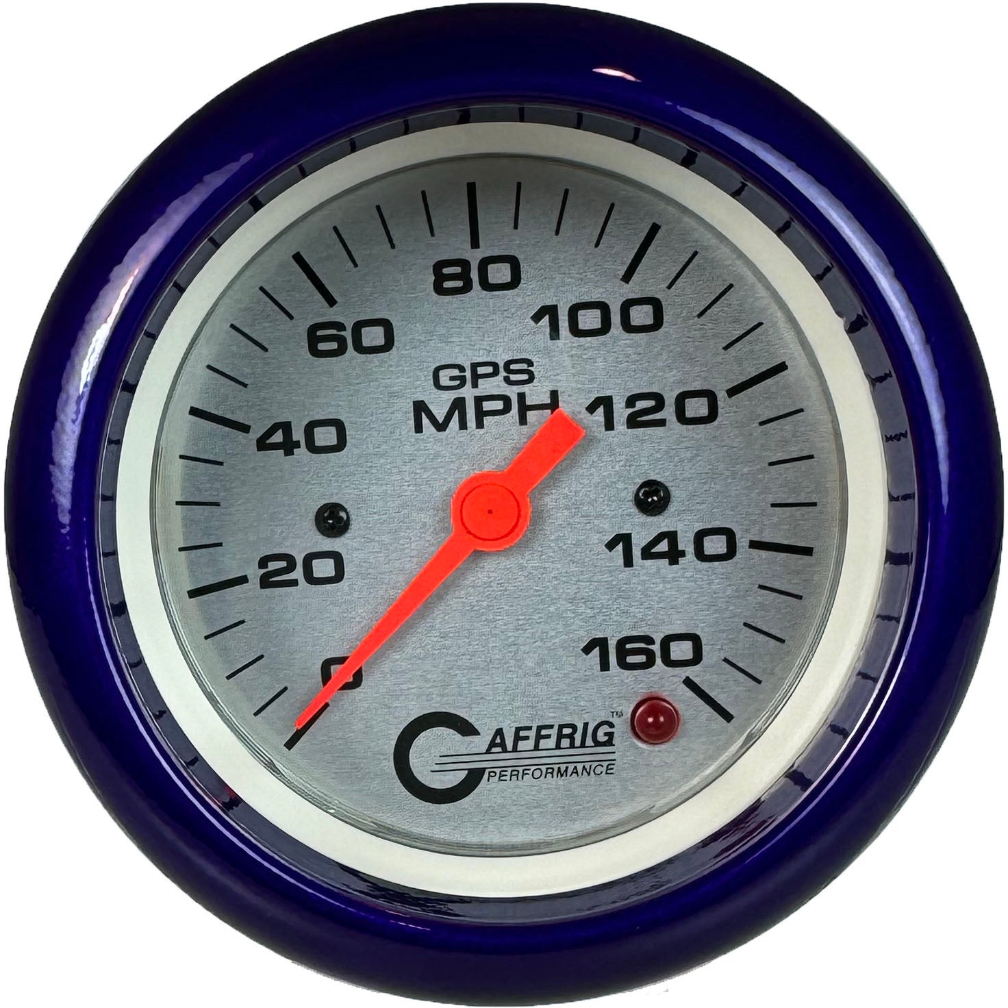 GAFFRIG PART #4557 3 3/8 INCH GPS ANALOG 160 MPH SPEEDOMETER GAUGE HEAD ONLY PLATINUM PURPLE / STEP RIM