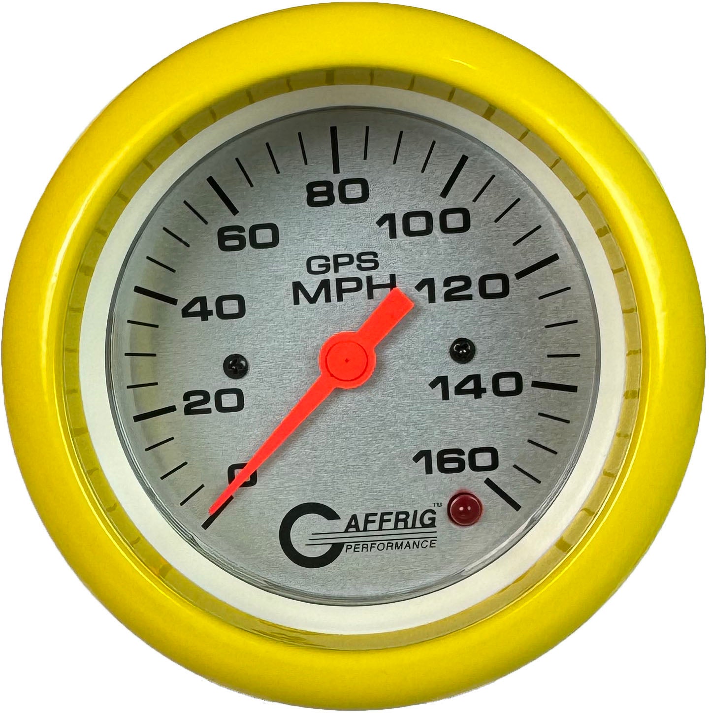 GAFFRIG PART #4557 3 3/8 INCH GPS ANALOG 160 MPH SPEEDOMETER GAUGE HEAD ONLY PLATINUM YELLOW / STEP RIM