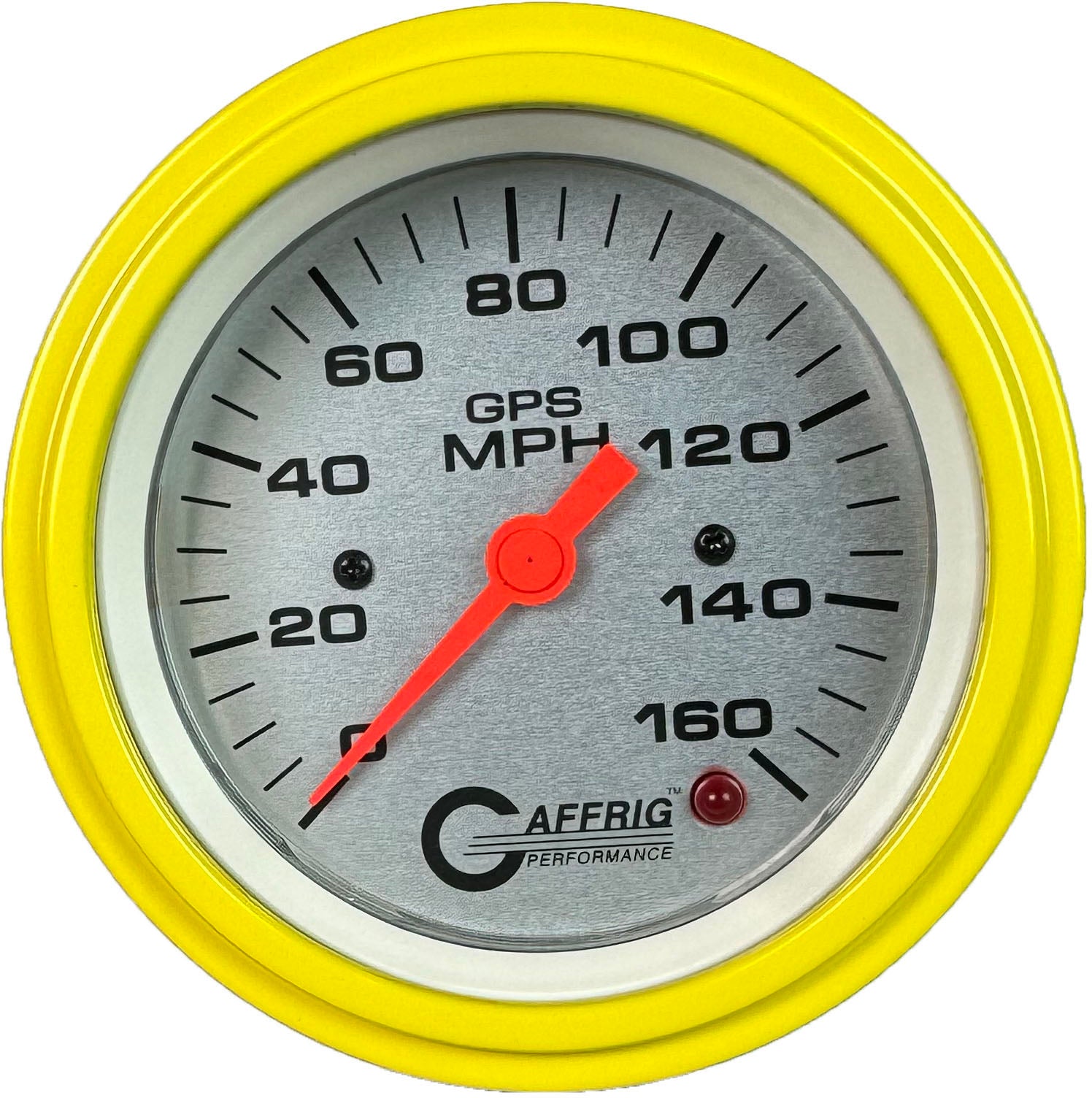 GAFFRIG PART #4557 3 3/8 INCH GPS ANALOG 160 MPH SPEEDOMETER GAUGE HEAD ONLY PLATINUM YELLOW / STEP RIM