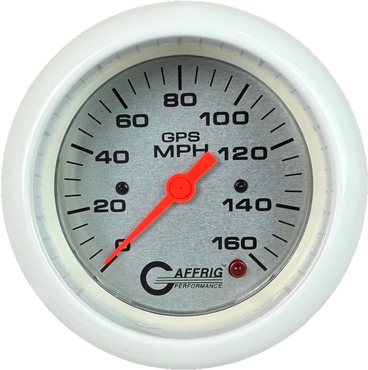 GAFFRIG PART #4557 3 3/8 INCH GPS ANALOG 160 MPH SPEEDOMETER GAUGE HEAD ONLY PLATINUM WHITE / STEP RIM