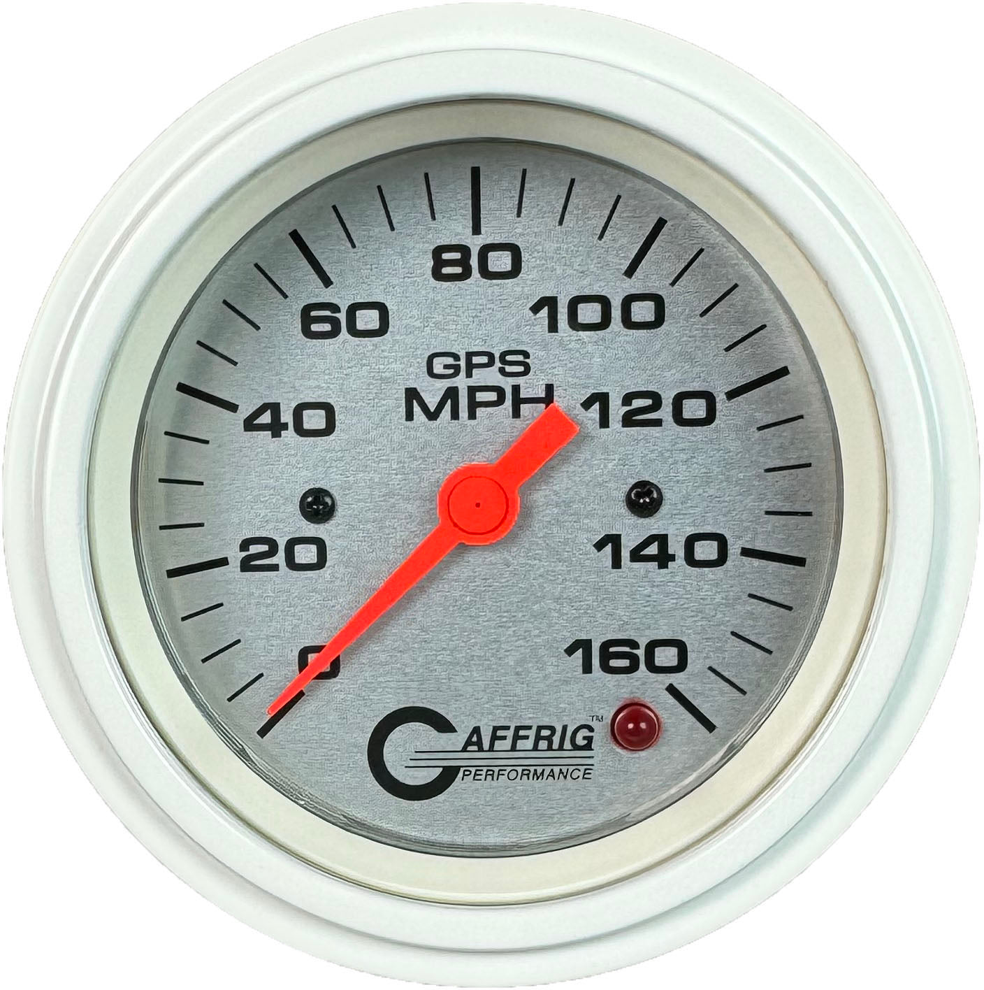 GAFFRIG PART #4557 3 3/8 INCH GPS ANALOG 160 MPH SPEEDOMETER GAUGE HEAD ONLY PLATINUM WHITE / STEP RIM