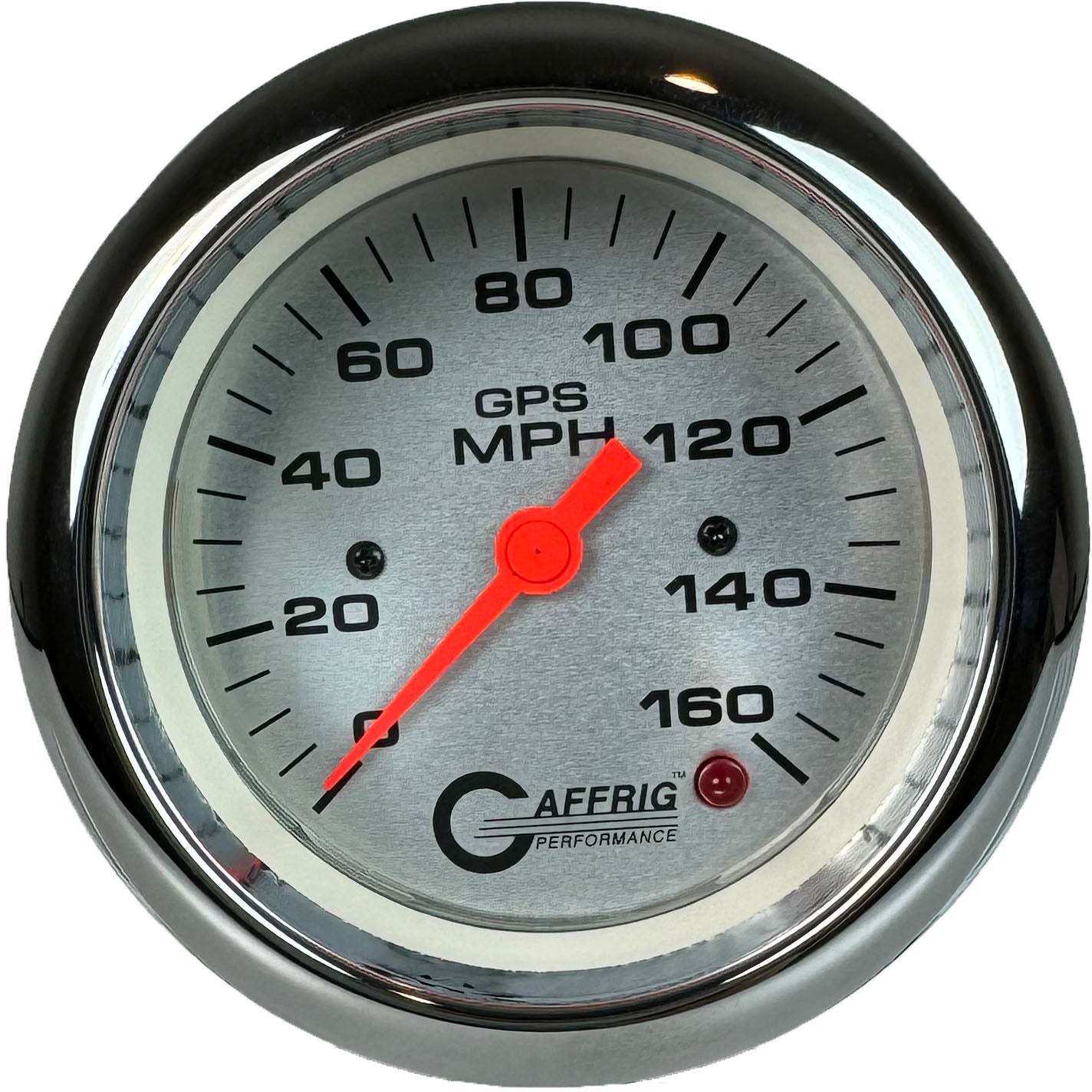 GAFFRIG PART #4557 3 3/8 INCH GPS ANALOG 160 MPH SPEEDOMETER GAUGE HEAD ONLY PLATINUM CHROME / STEP RIM