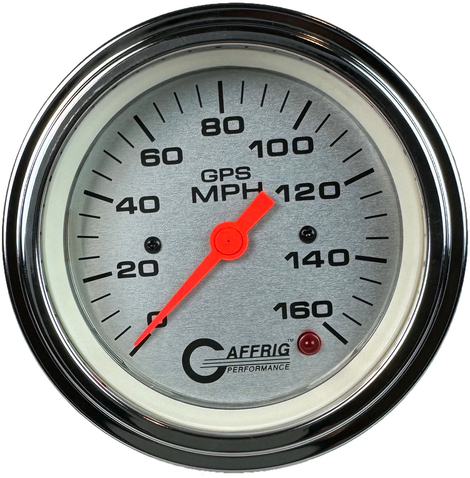 GAFFRIG PART #4557 3 3/8 INCH GPS ANALOG 160 MPH SPEEDOMETER GAUGE HEAD ONLY PLATINUM CHROME / STEP RIM
