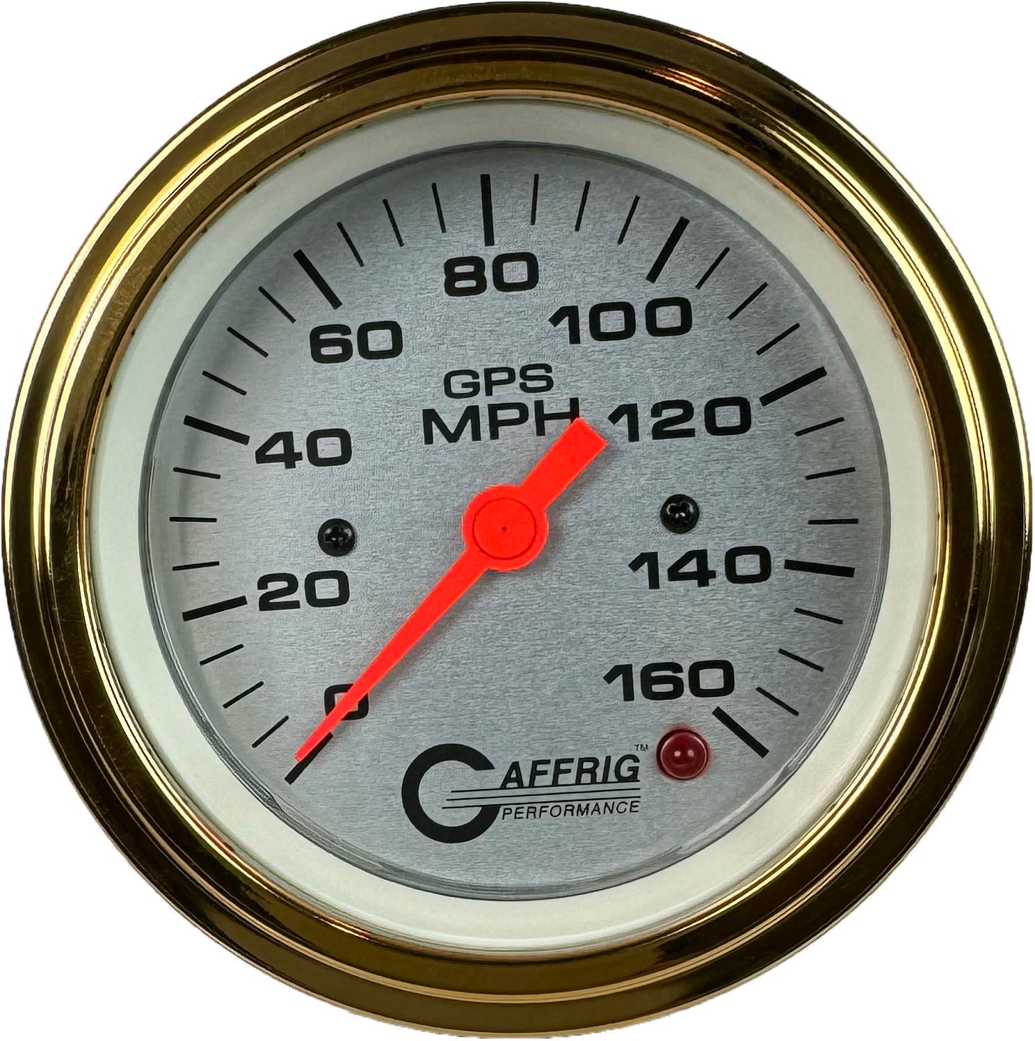 GAFFRIG PART #4557 3 3/8 INCH GPS ANALOG 160 MPH SPEEDOMETER GAUGE HEAD ONLY PLATINUM GOLD / STEP RIM