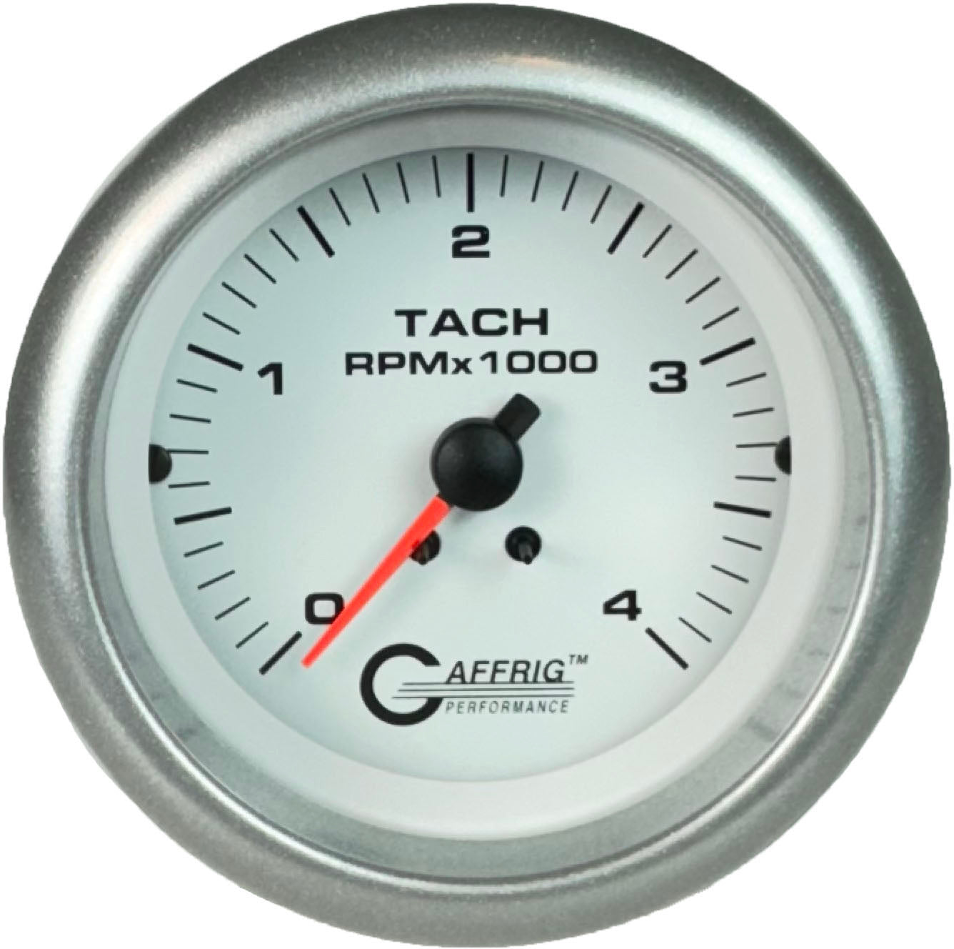 GAFFRIG PART #4762 3 3/8 INCH ELECTRIC TACHOMETER GAUGE 0-4000 RPM DIESEL ALTERNATOR 3-21P WHITE PLATINUM / STEP RIM