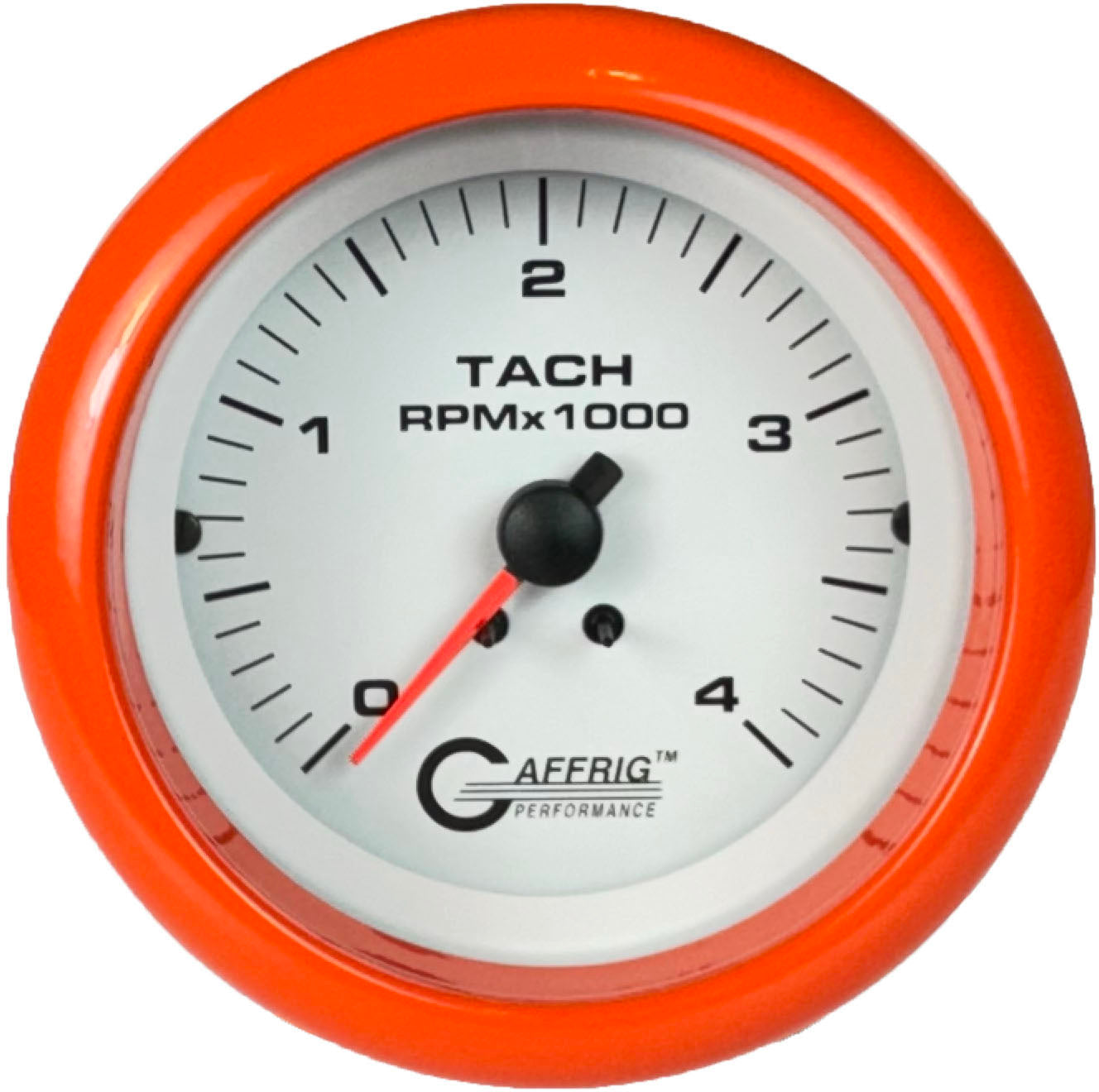 GAFFRIG PART #4762 3 3/8 INCH ELECTRIC TACHOMETER GAUGE 0-4000 RPM DIESEL ALTERNATOR 3-21P WHITE ORANGE / STEP RIM