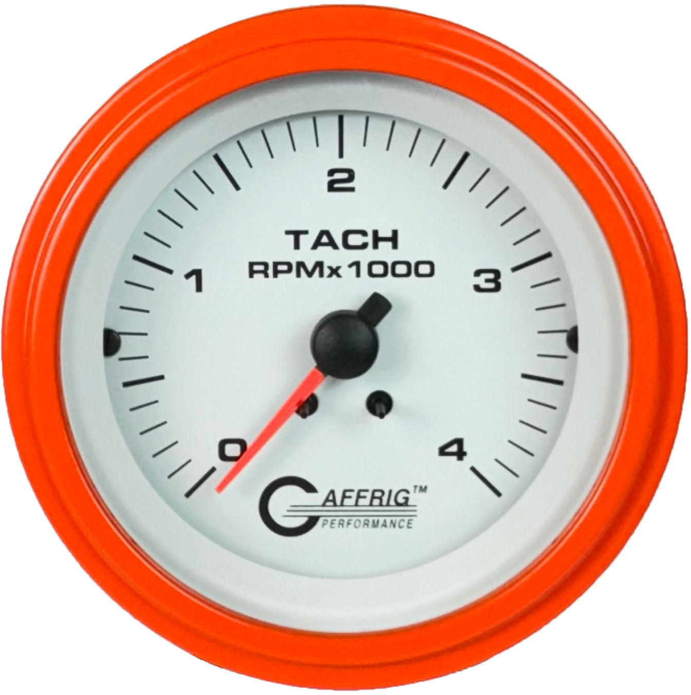 GAFFRIG PART #4762 3 3/8 INCH ELECTRIC TACHOMETER GAUGE 0-4000 RPM DIESEL ALTERNATOR 3-21P WHITE ORANGE / STEP RIM