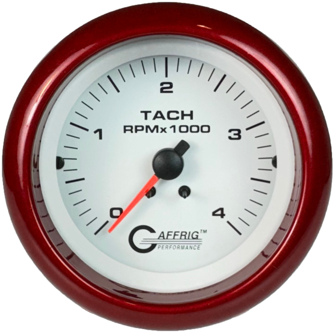 GAFFRIG PART #4762 3 3/8 INCH ELECTRIC TACHOMETER GAUGE 0-4000 RPM DIESEL ALTERNATOR 3-21P WHITE RED / STEP RIM
