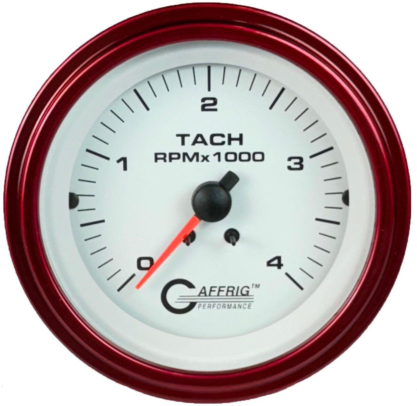 GAFFRIG PART #4762 3 3/8 INCH ELECTRIC TACHOMETER GAUGE 0-4000 RPM DIESEL ALTERNATOR 3-21P WHITE RED / STEP RIM