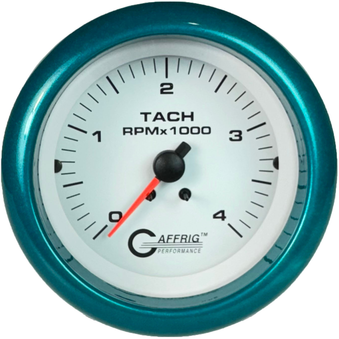 GAFFRIG PART #4762 3 3/8 INCH ELECTRIC TACHOMETER GAUGE 0-4000 RPM DIESEL ALTERNATOR 3-21P WHITE TEAL / STEP RIM