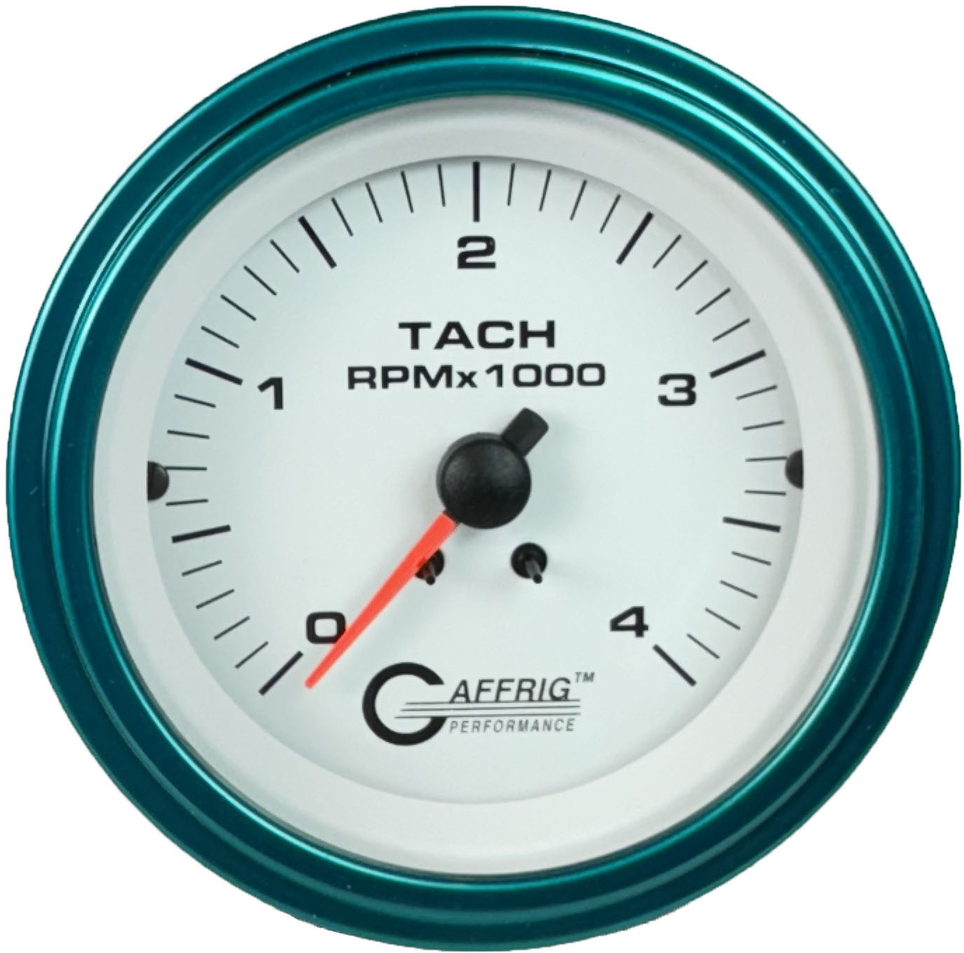 GAFFRIG PART #4762 3 3/8 INCH ELECTRIC TACHOMETER GAUGE 0-4000 RPM DIESEL ALTERNATOR 3-21P WHITE TEAL / STEP RIM