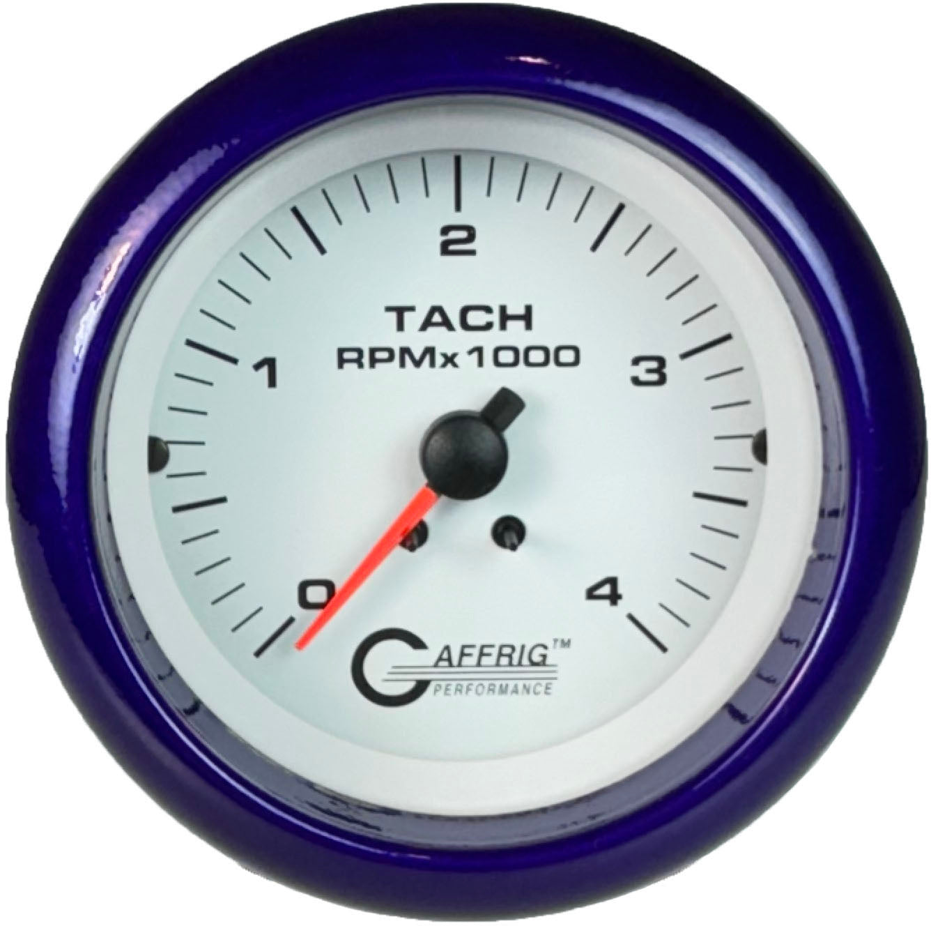 GAFFRIG PART #4762 3 3/8 INCH ELECTRIC TACHOMETER GAUGE 0-4000 RPM DIESEL ALTERNATOR 3-21P WHITE PURPLE / STEP RIM