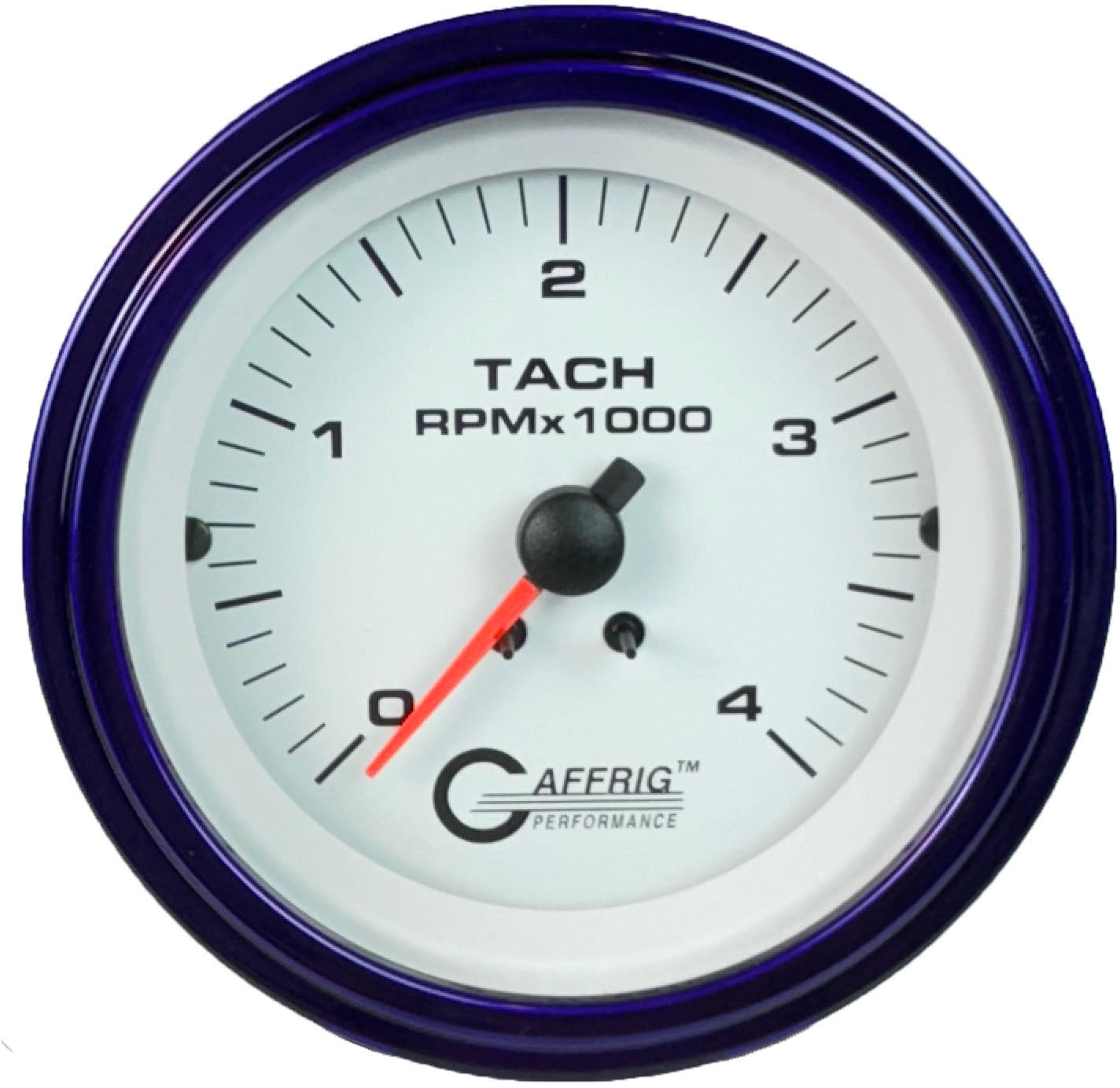 GAFFRIG PART #4762 3 3/8 INCH ELECTRIC TACHOMETER GAUGE 0-4000 RPM DIESEL ALTERNATOR 3-21P WHITE PURPLE / STEP RIM