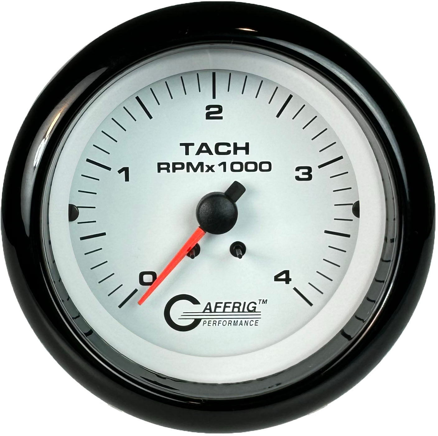 GAFFRIG PART #4762 3 3/8 INCH ELECTRIC TACHOMETER GAUGE 0-4000 RPM DIESEL ALTERNATOR 3-21P WHITE BLACK / STEP RIM