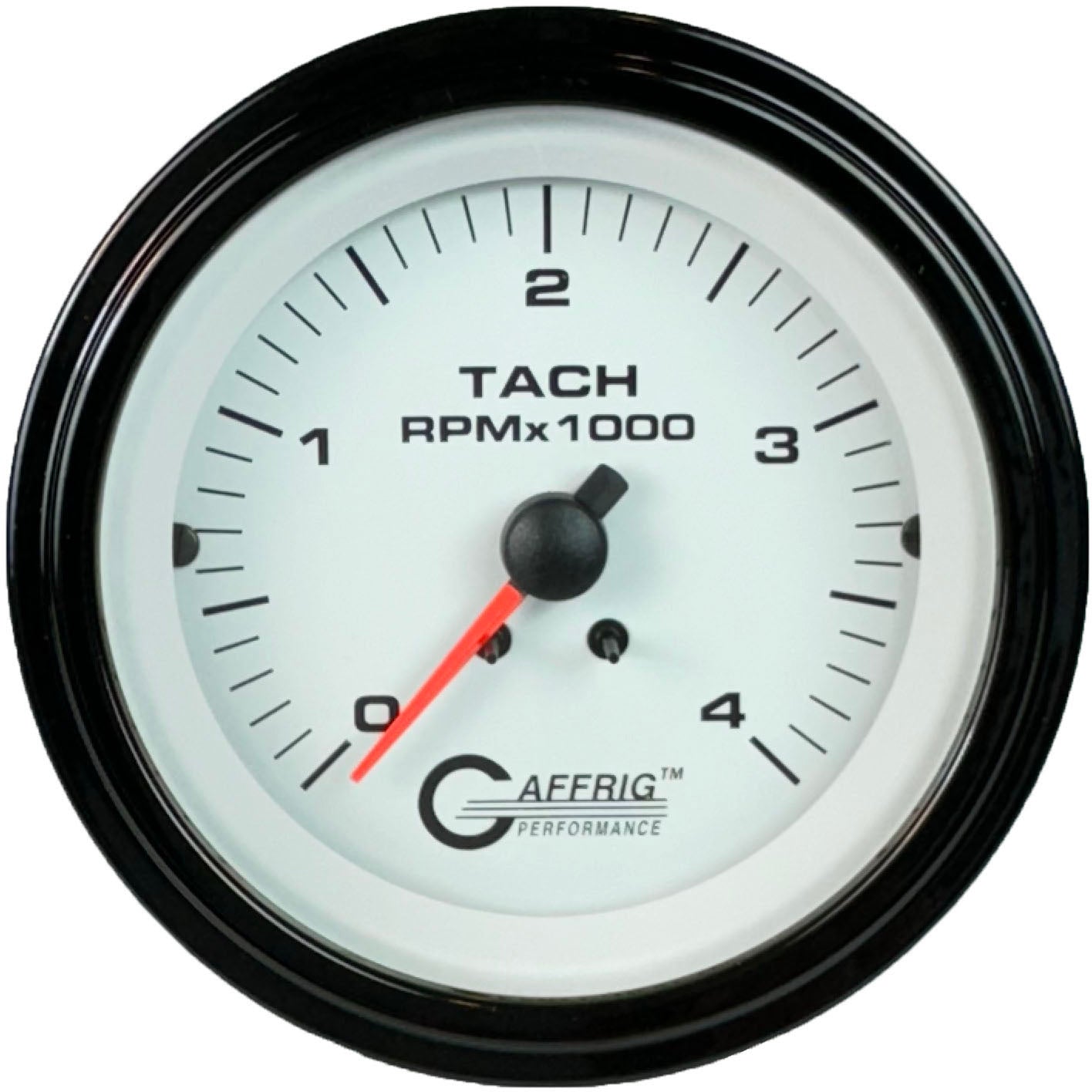GAFFRIG PART #4762 3 3/8 INCH ELECTRIC TACHOMETER GAUGE 0-4000 RPM DIESEL ALTERNATOR 3-21P WHITE BLACK / STEP RIM