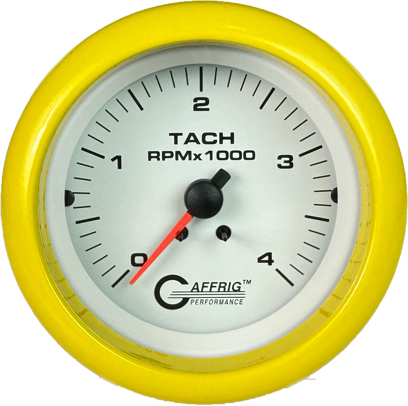 GAFFRIG PART #4762 3 3/8 INCH ELECTRIC TACHOMETER GAUGE 0-4000 RPM DIESEL ALTERNATOR 3-21P WHITE YELLOW / STEP RIM