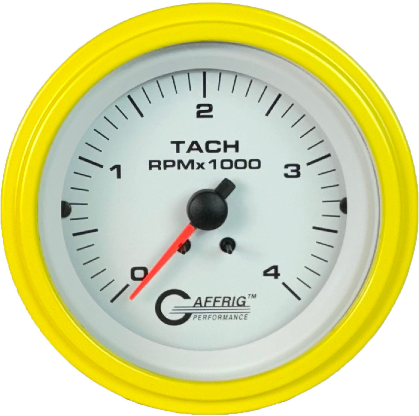 GAFFRIG PART #4762 3 3/8 INCH ELECTRIC TACHOMETER GAUGE 0-4000 RPM DIESEL ALTERNATOR 3-21P WHITE YELLOW / STEP RIM
