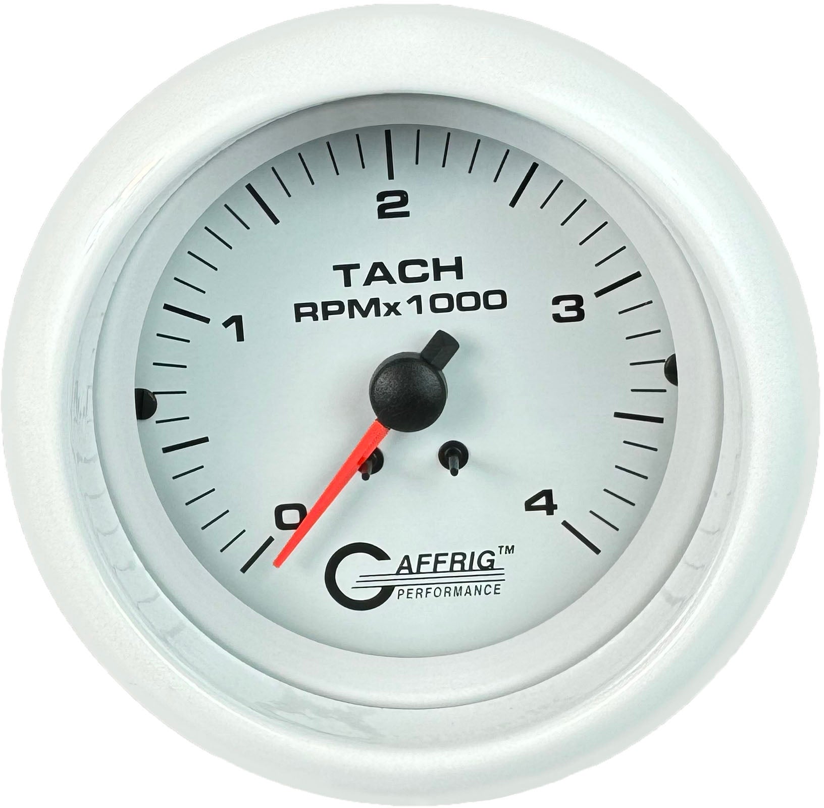 GAFFRIG PART #4762 3 3/8 INCH ELECTRIC TACHOMETER GAUGE 0-4000 RPM DIESEL ALTERNATOR 3-21P WHITE WHITE / FAT RIM