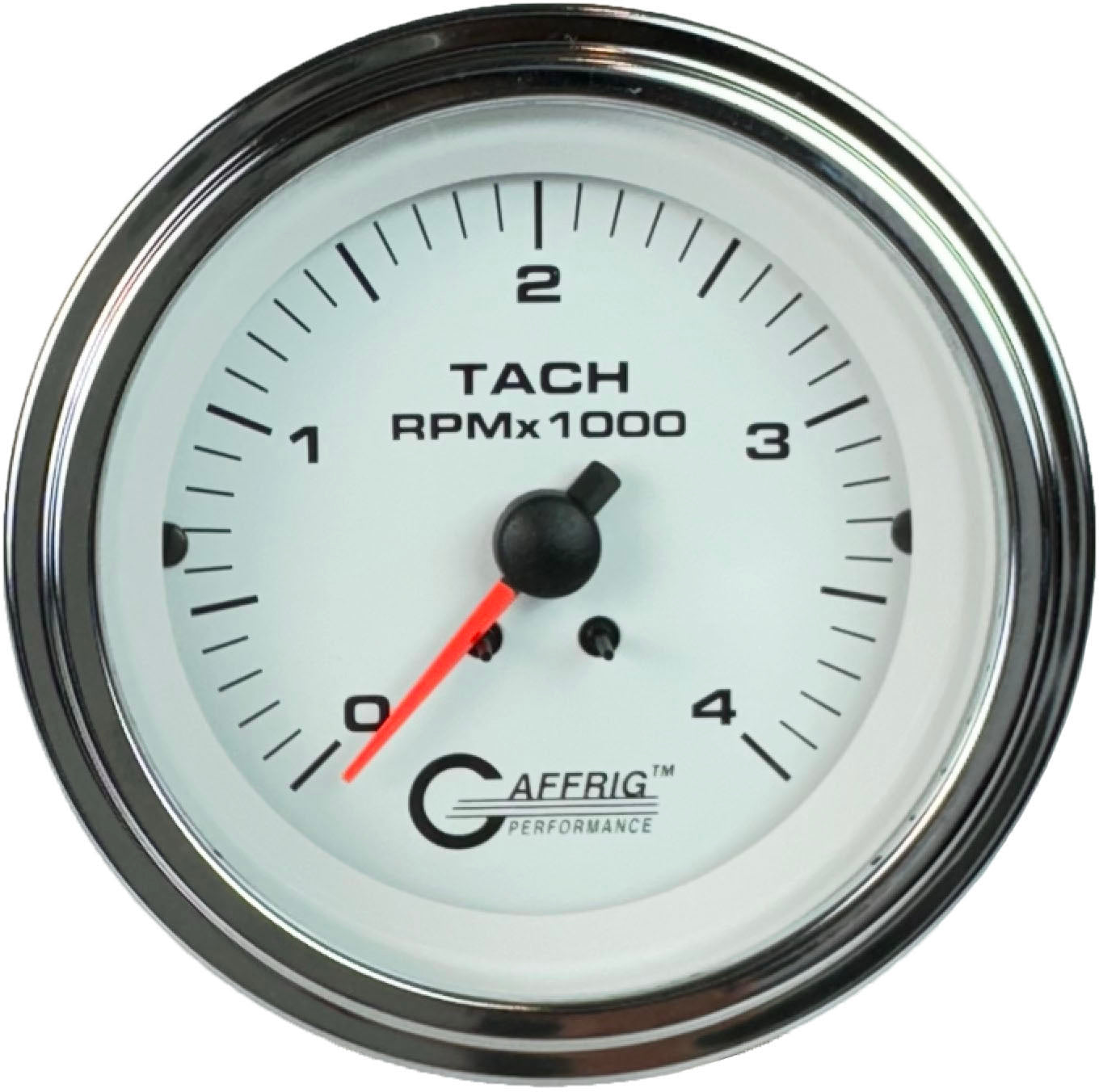 GAFFRIG PART #4762 3 3/8 INCH ELECTRIC TACHOMETER GAUGE 0-4000 RPM DIESEL ALTERNATOR 3-21P WHITE CHROME / STEP RIM