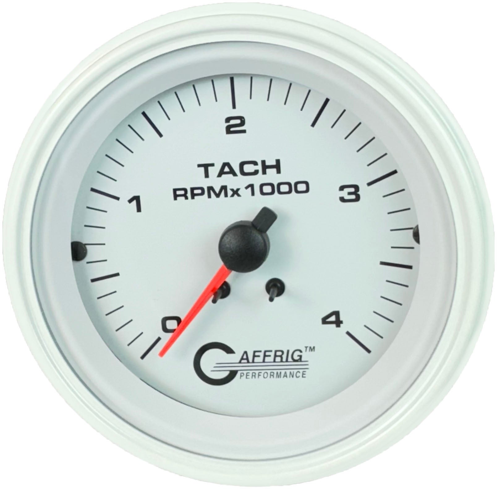 GAFFRIG PART #4762 3 3/8 INCH ELECTRIC TACHOMETER GAUGE 0-4000 RPM DIESEL ALTERNATOR 3-21P WHITE WHITE / STEP RIM