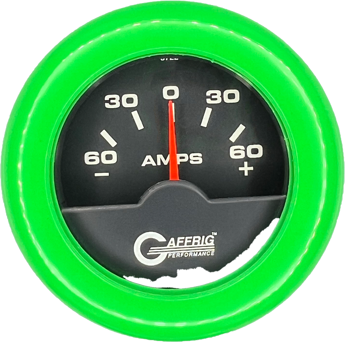 GAFFRIG PART #5000 2 INCH ELECTRIC AMMETER GAUGE -60/+60 AMP BLACK LIME GREEN / STEP RIM