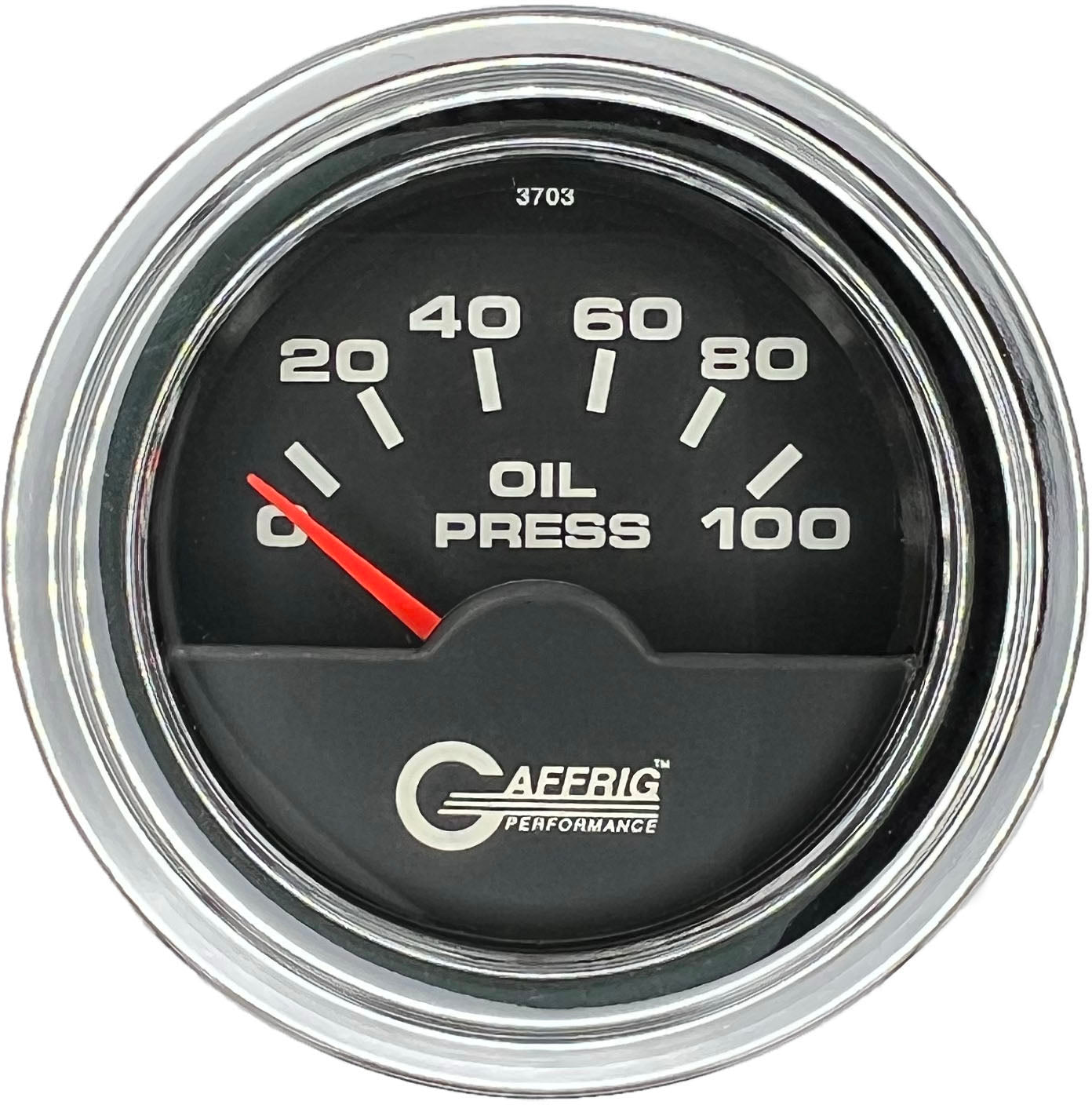 GAFFRIG PART #5012 2 INCH ELECTRIC OIL PRESSURE GAUGE 0-100 PSI BLACK CHROME / STEP RIM