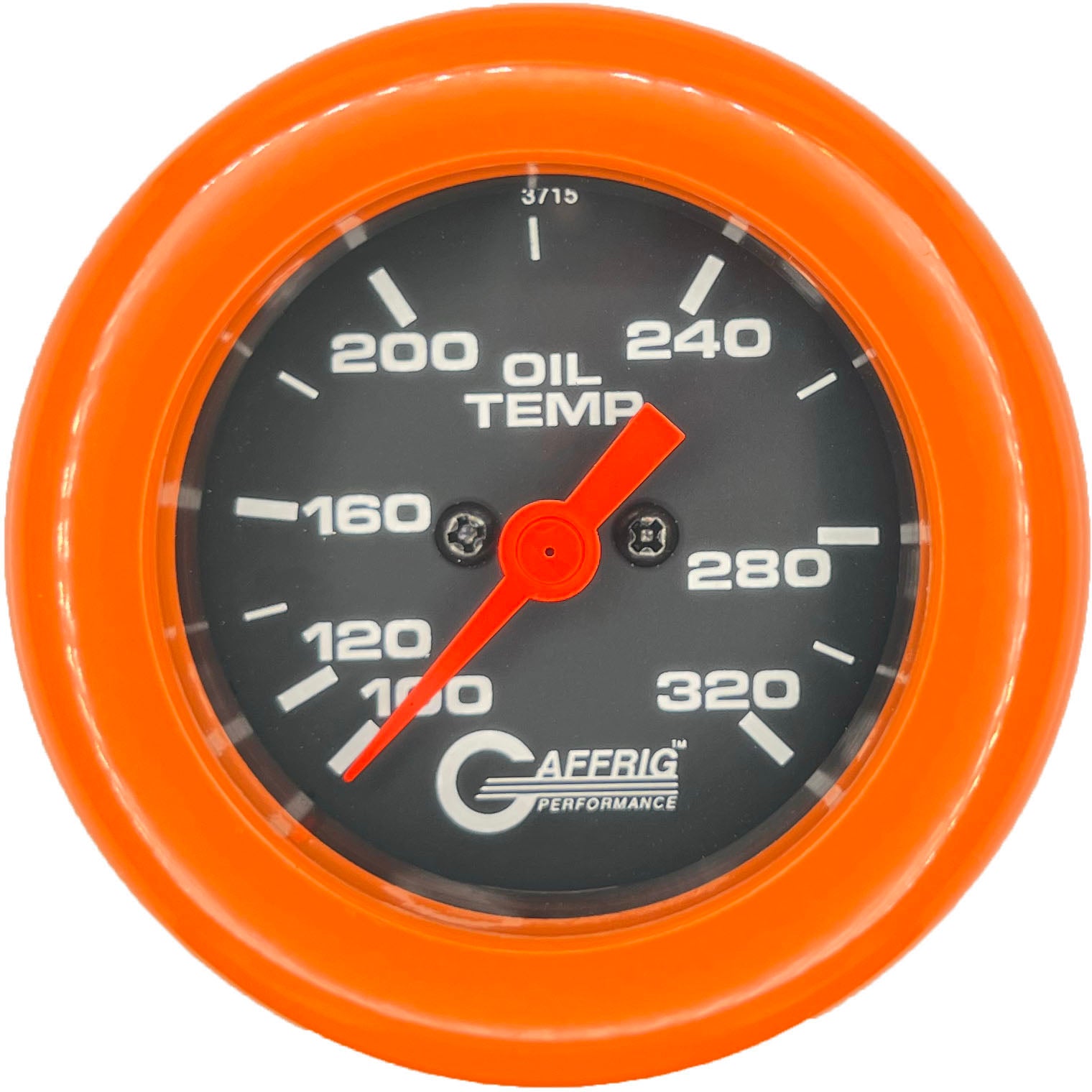 GAFFRIG PART #5022 2 INCH ELECTRIC OIL TEMP. GAUGE 100-320 F BLACK ORANGE / STEP RIM