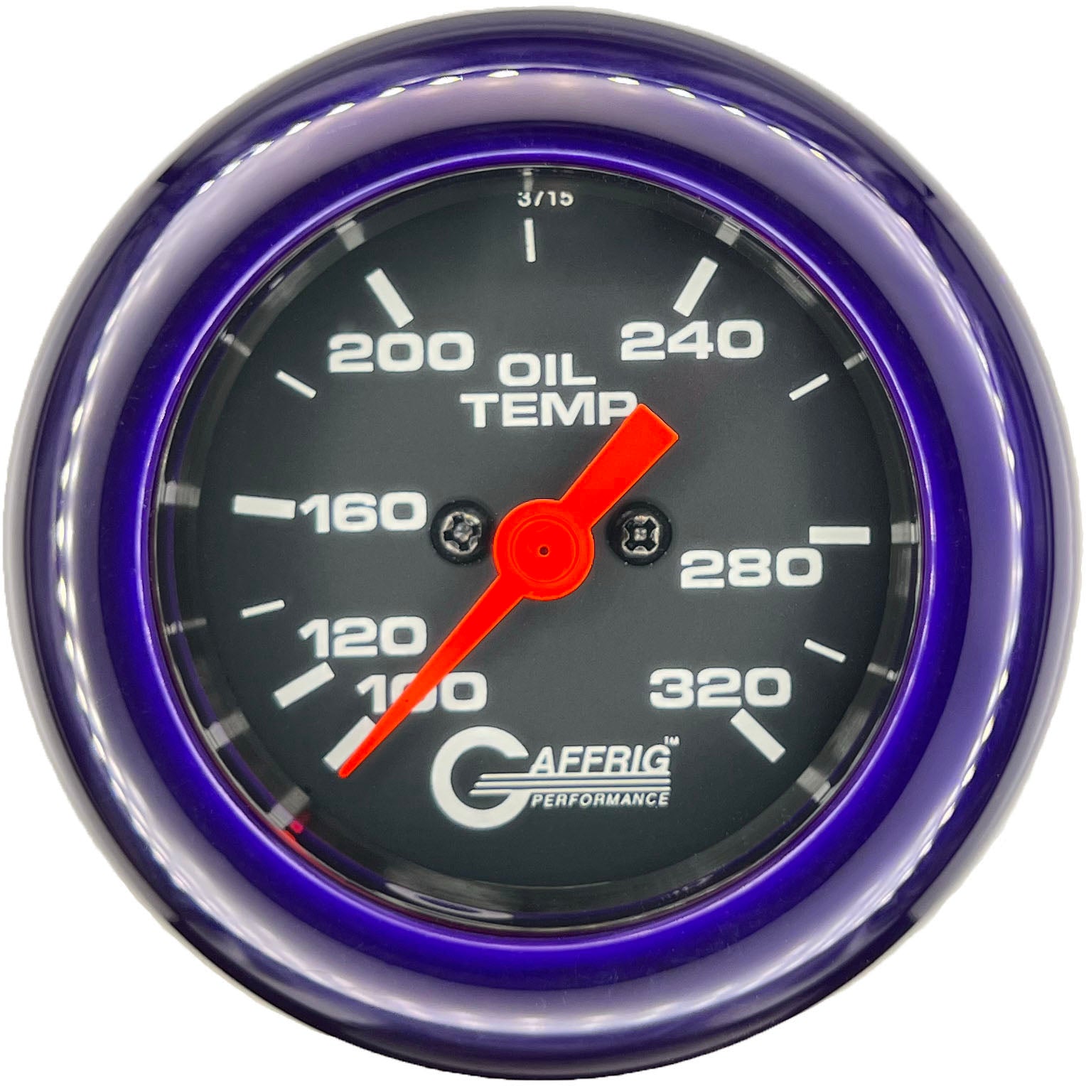 GAFFRIG PART #5022 2 INCH ELECTRIC OIL TEMP. GAUGE 100-320 F BLACK PURPLE / STEP RIM