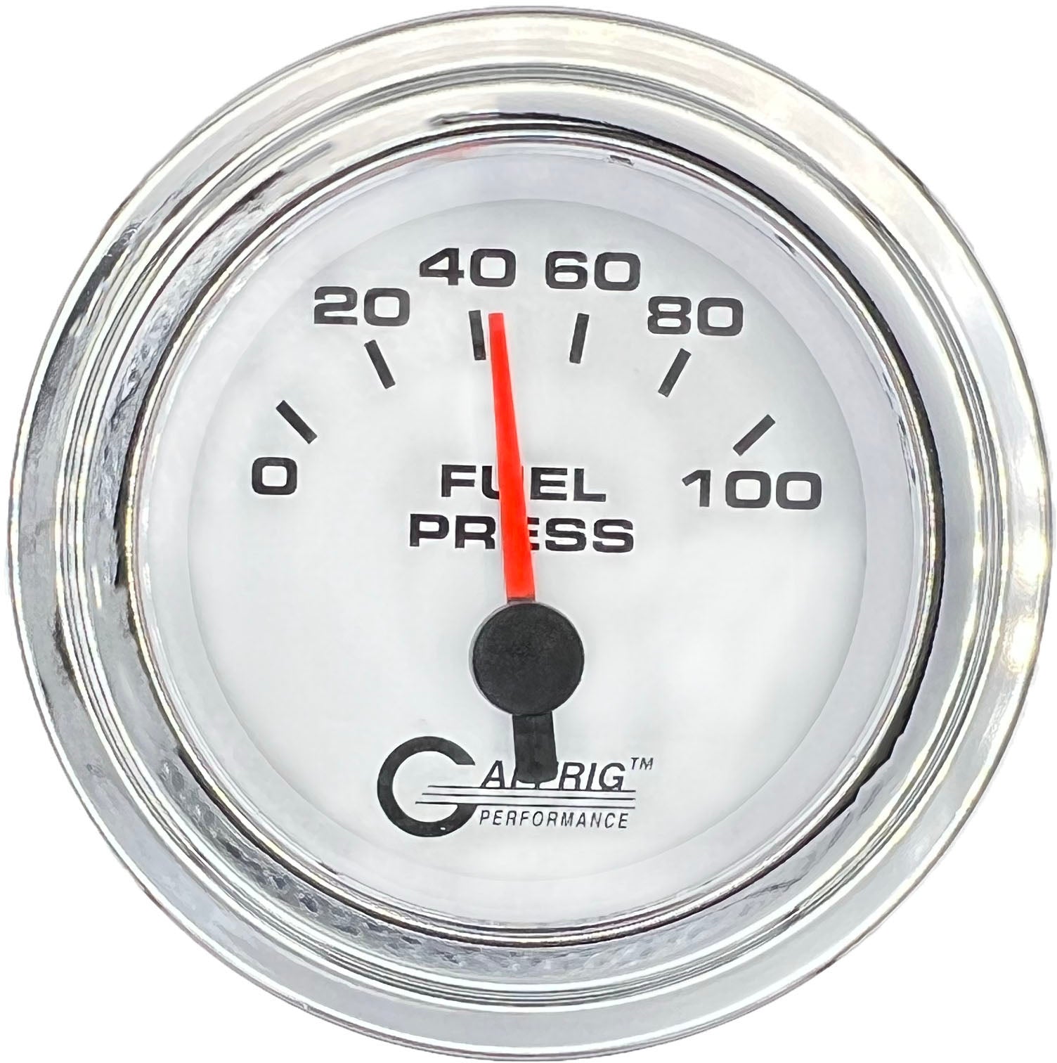 GAFFRIG PART #5504 2 INCH ELECTRIC FUEL PRESS. GAUGE 0-100 PSI WHITE CHROME / STEP RIM
