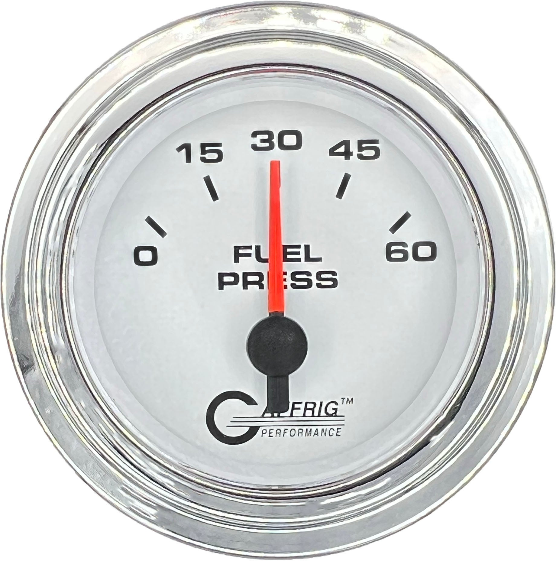 GAFFRIG PART #5508 2 INCH ELECTRIC FUEL PRESS. GAUGE 0-60 PSI WHITE CHROME / STEP RIM