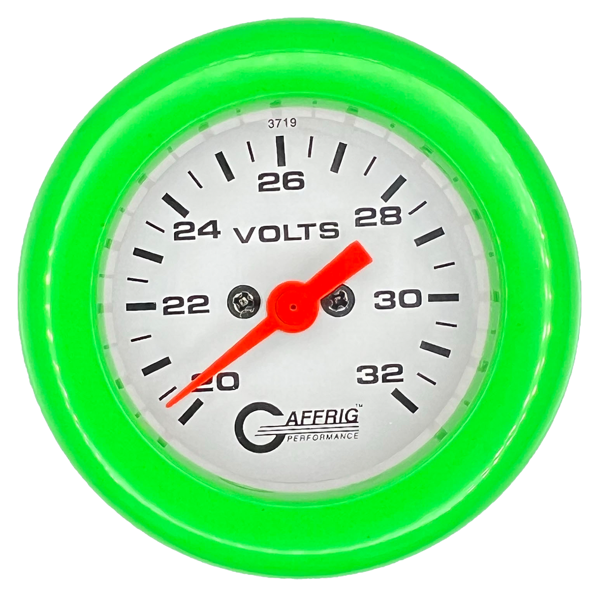 #5538 2 INCH ELECTRIC VOLTMETER 16-32 VOLT  WHITE Lime Green / Step