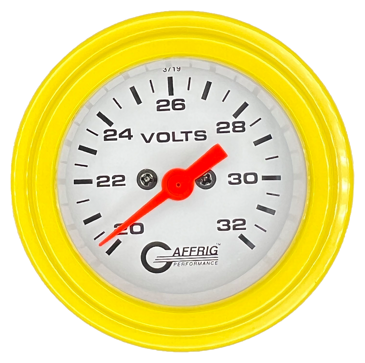 #5538 2 INCH ELECTRIC VOLTMETER 16-32 VOLT  WHITE Yellow / Step