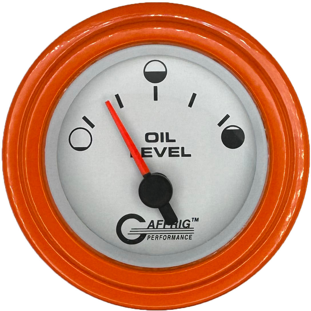 GAFFRIG PART #5556 2 INCH ELECTRIC OIL LEVEL GAUGE WHITE ORANGE / FAT RIM