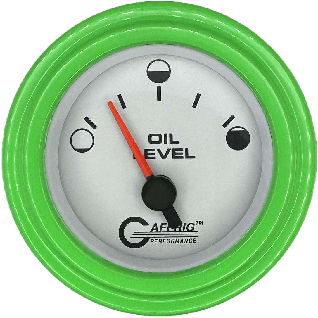 GAFFRIG PART #5556 2 INCH ELECTRIC OIL LEVEL GAUGE WHITE LIME GREEN / FAT RIM
