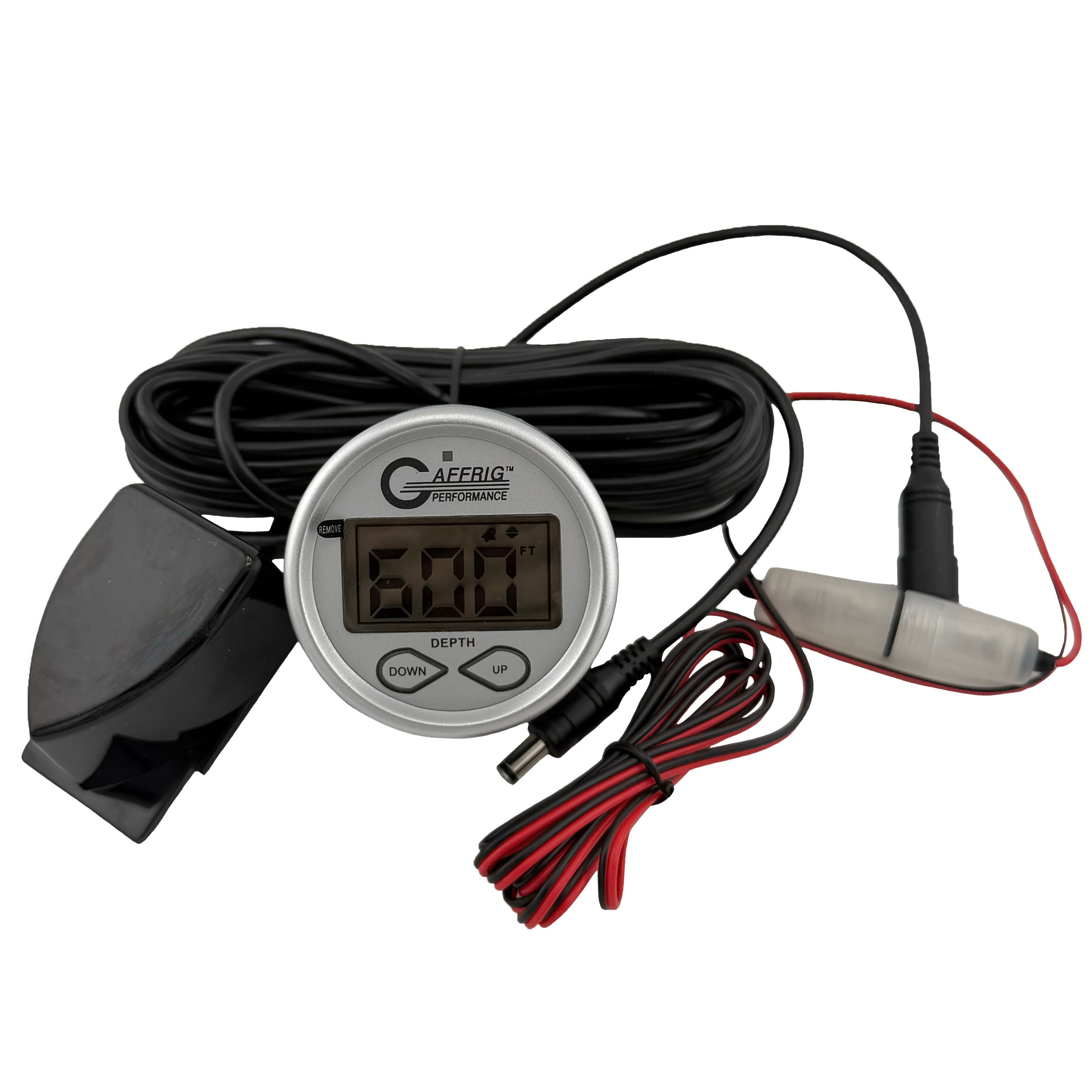 GAFFRIG PART #5807 2 INCH HIGH PERFORMANCE DIGITAL DEPTH SOUNDER MARINE BOAT GAUGE KIT-PLATINUM- W/ALARM AIR & WATER TEMP. AND TRANSDUCER