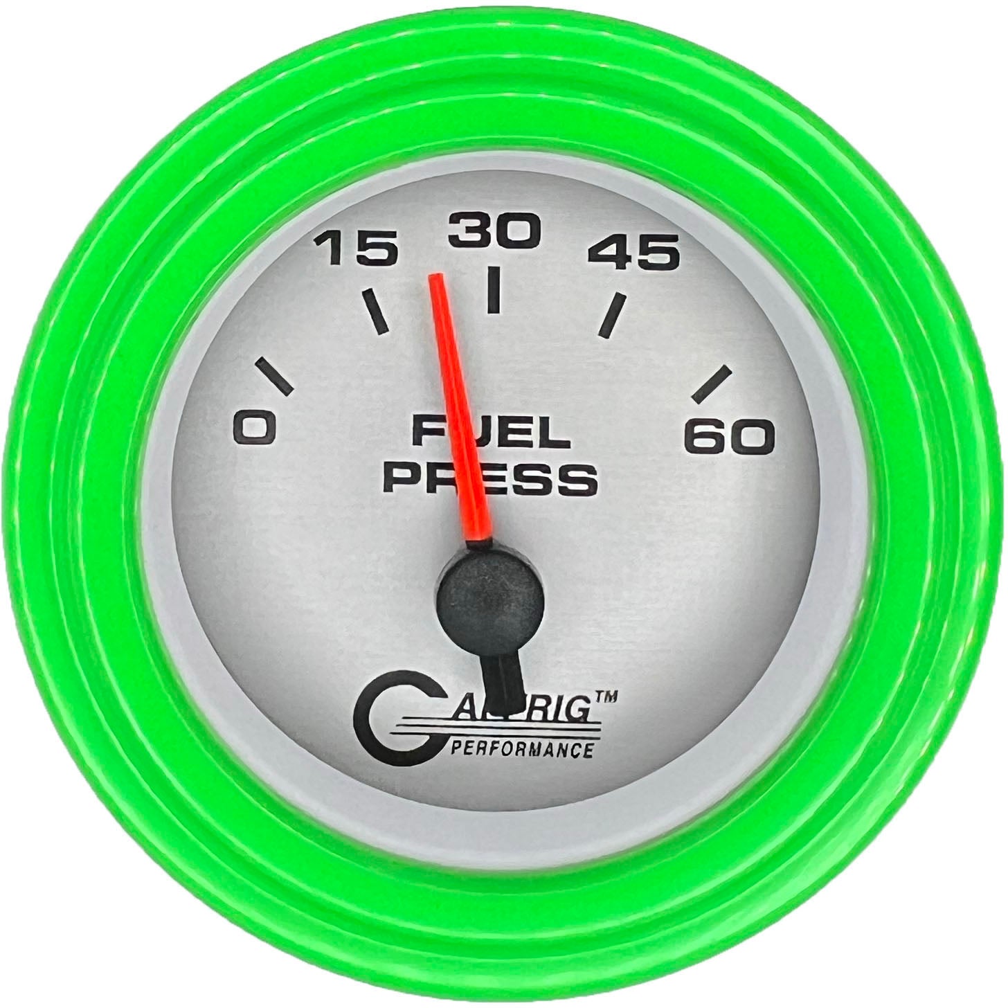 GAFFRIG PART #5808 2 INCH ELECTRIC FUEL PRESS. GAUGE 0-60 PSI PLATINUM LIME GREEN / STEP RIM