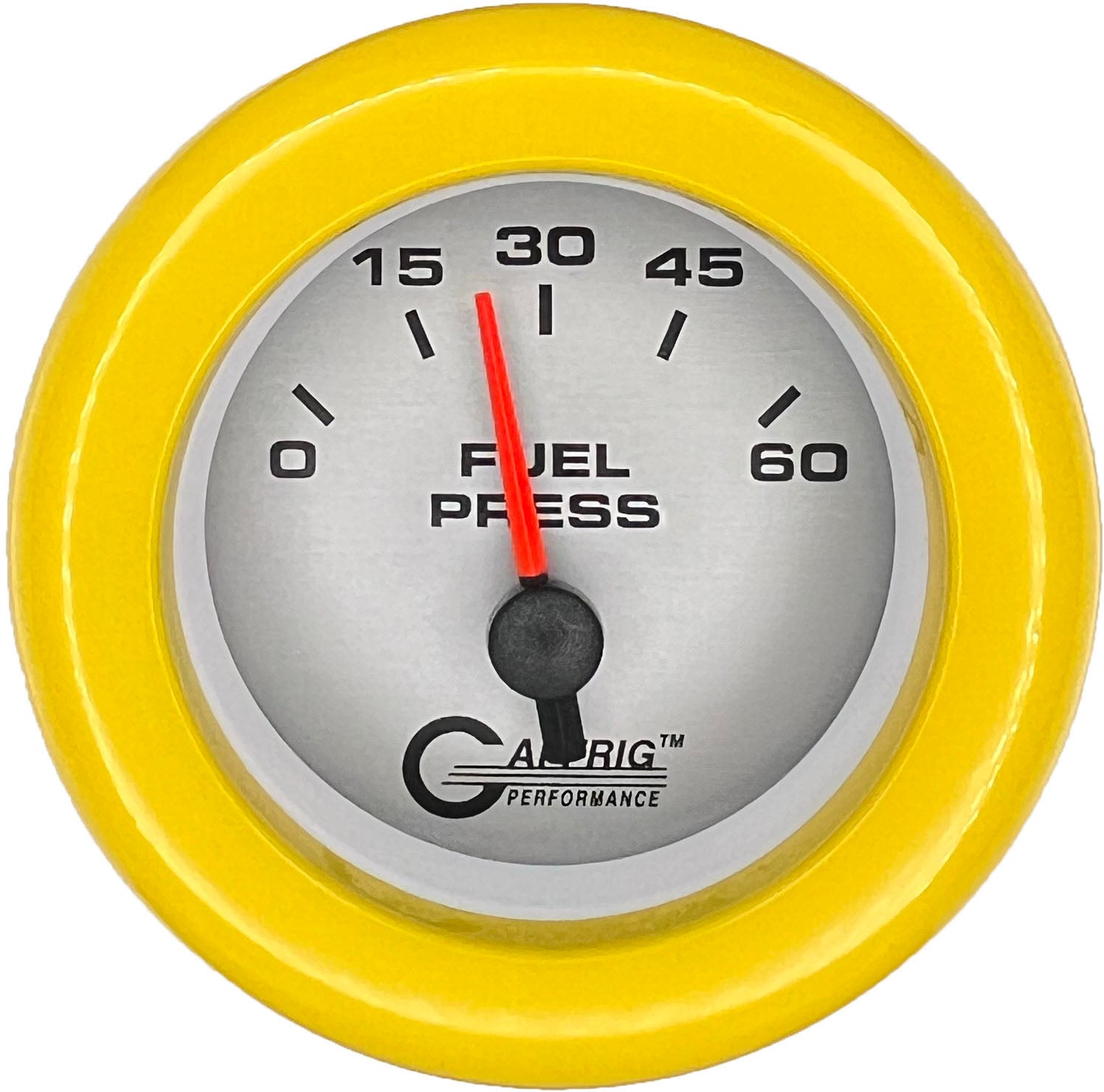 GAFFRIG PART #5808 2 INCH ELECTRIC FUEL PRESS. GAUGE 0-60 PSI PLATINUM YELLOW / STEP RIM