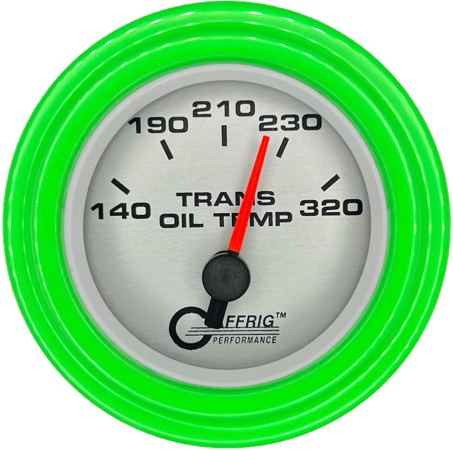 GAFFRIG PART #5830 2 INCH ELECTRIC TRANS. TEMP. GAUGE 140-320 F PLATINUM LIME GREEN / STEP RIM