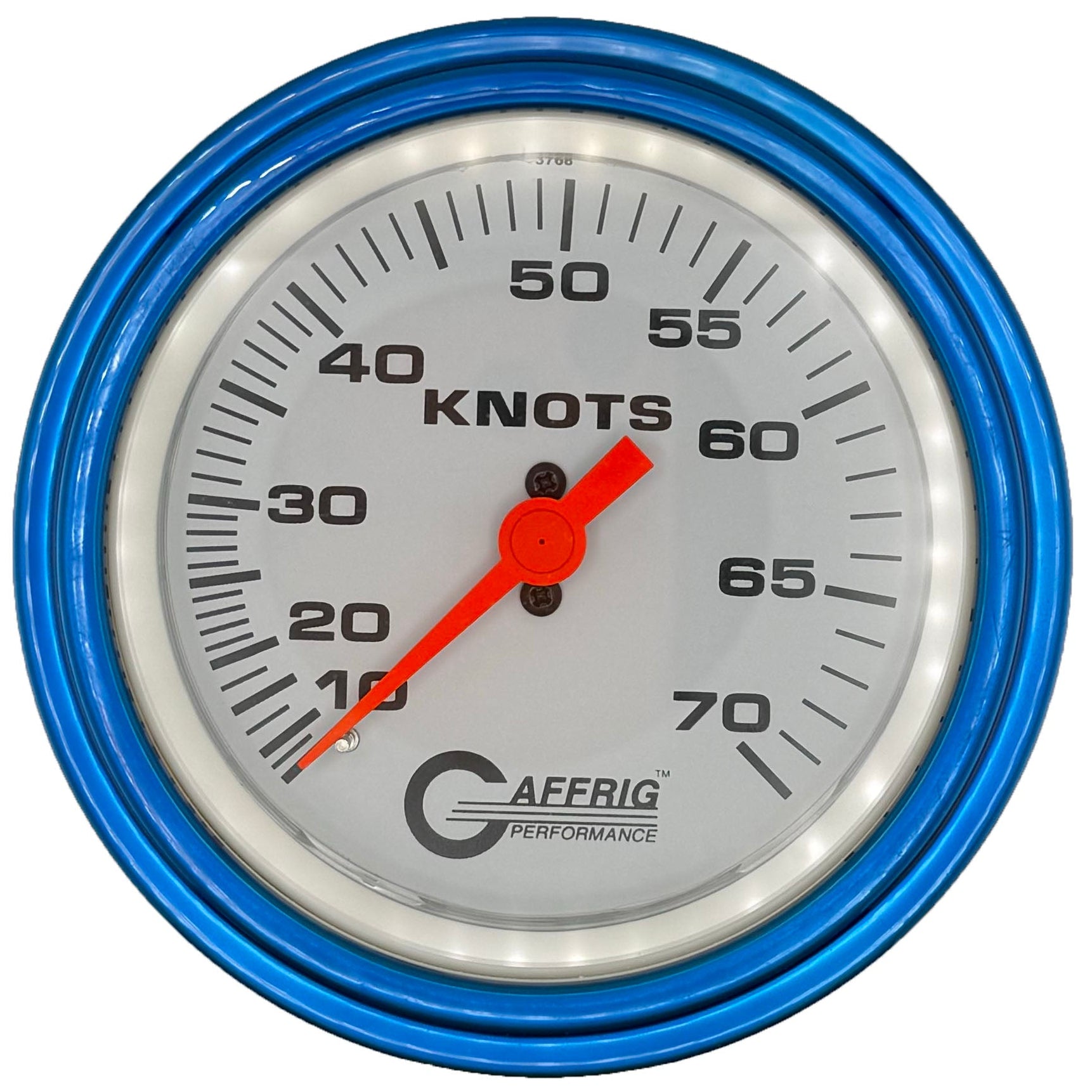 GAFFRIG PART #5860 3 3/8 INCH MECHANICAL DRY INTERNATIONAL SPEEDOMETER GAUGE 70 KNOTS HEAD ONLY WHITE