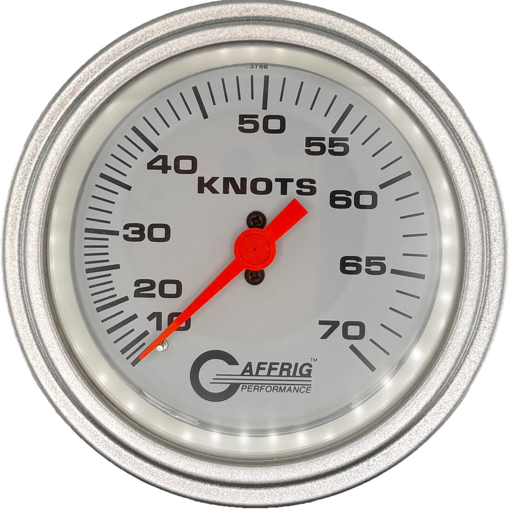 GAFFRIG PART #5860 3 3/8 INCH MECHANICAL DRY INTERNATIONAL SPEEDOMETER GAUGE 70 KNOTS HEAD ONLY WHITE