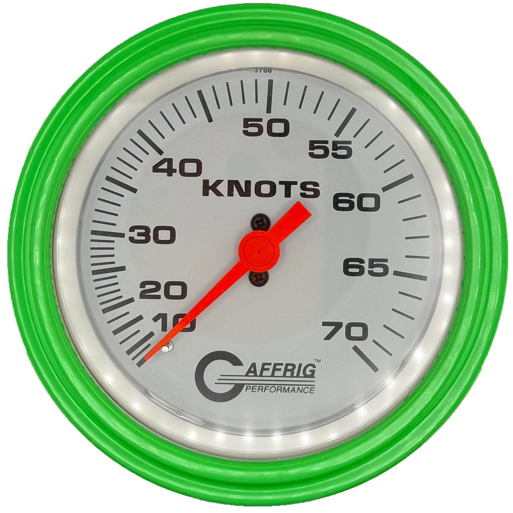 GAFFRIG PART #5860 3 3/8 INCH MECHANICAL DRY INTERNATIONAL SPEEDOMETER GAUGE 70 KNOTS HEAD ONLY WHITE
