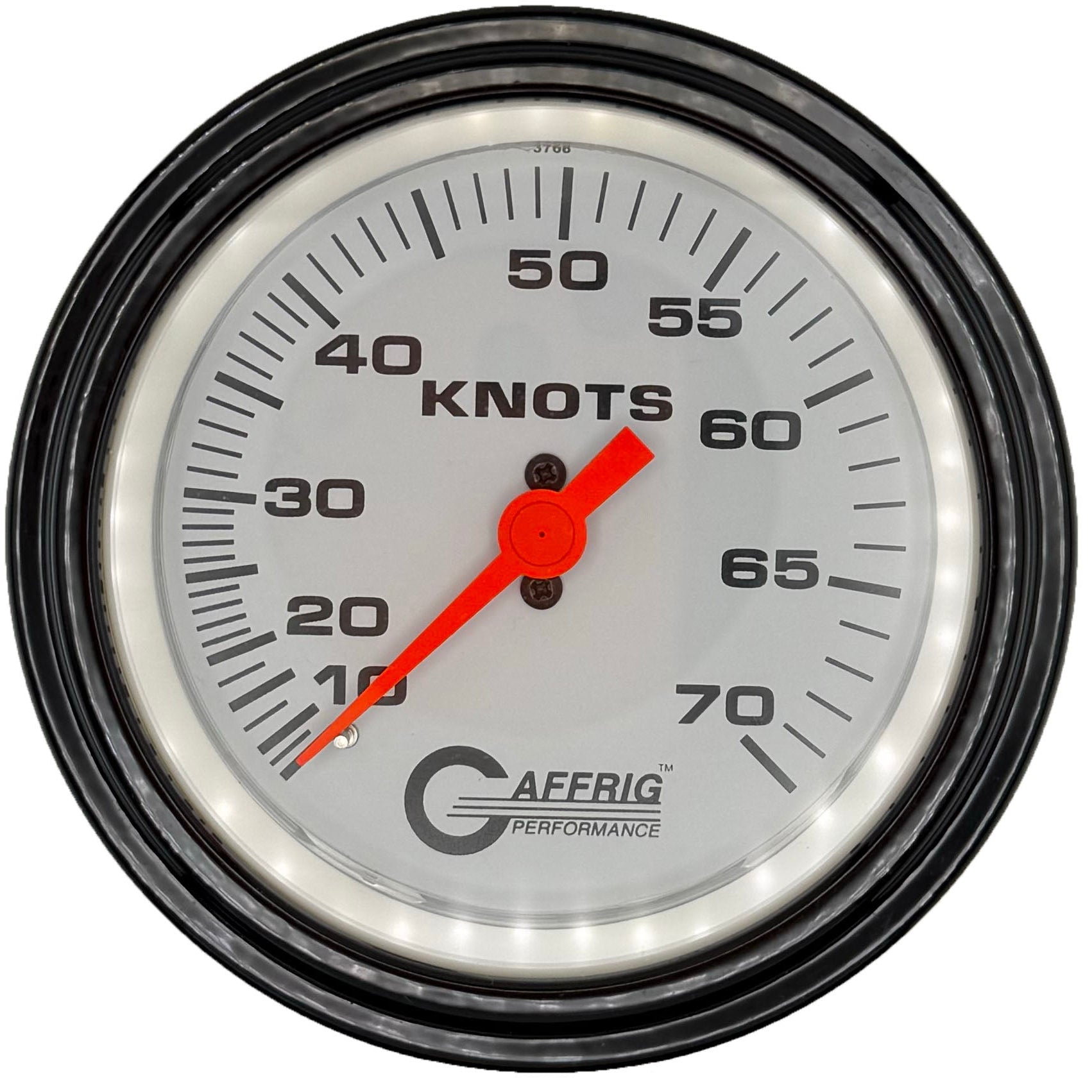 GAFFRIG PART #5860 3 3/8 INCH MECHANICAL DRY INTERNATIONAL SPEEDOMETER GAUGE 70 KNOTS HEAD ONLY WHITE