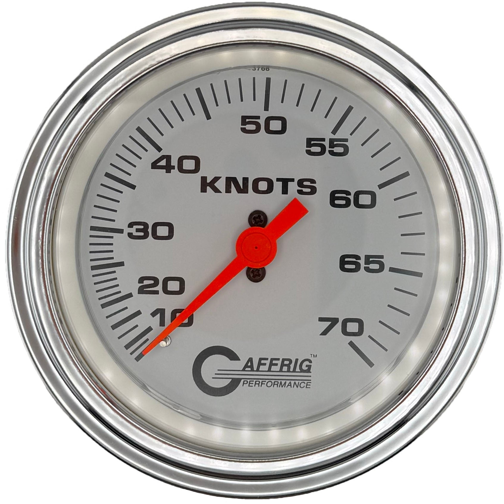 GAFFRIG PART #5860 3 3/8 INCH MECHANICAL DRY INTERNATIONAL SPEEDOMETER GAUGE 70 KNOTS HEAD ONLY WHITE