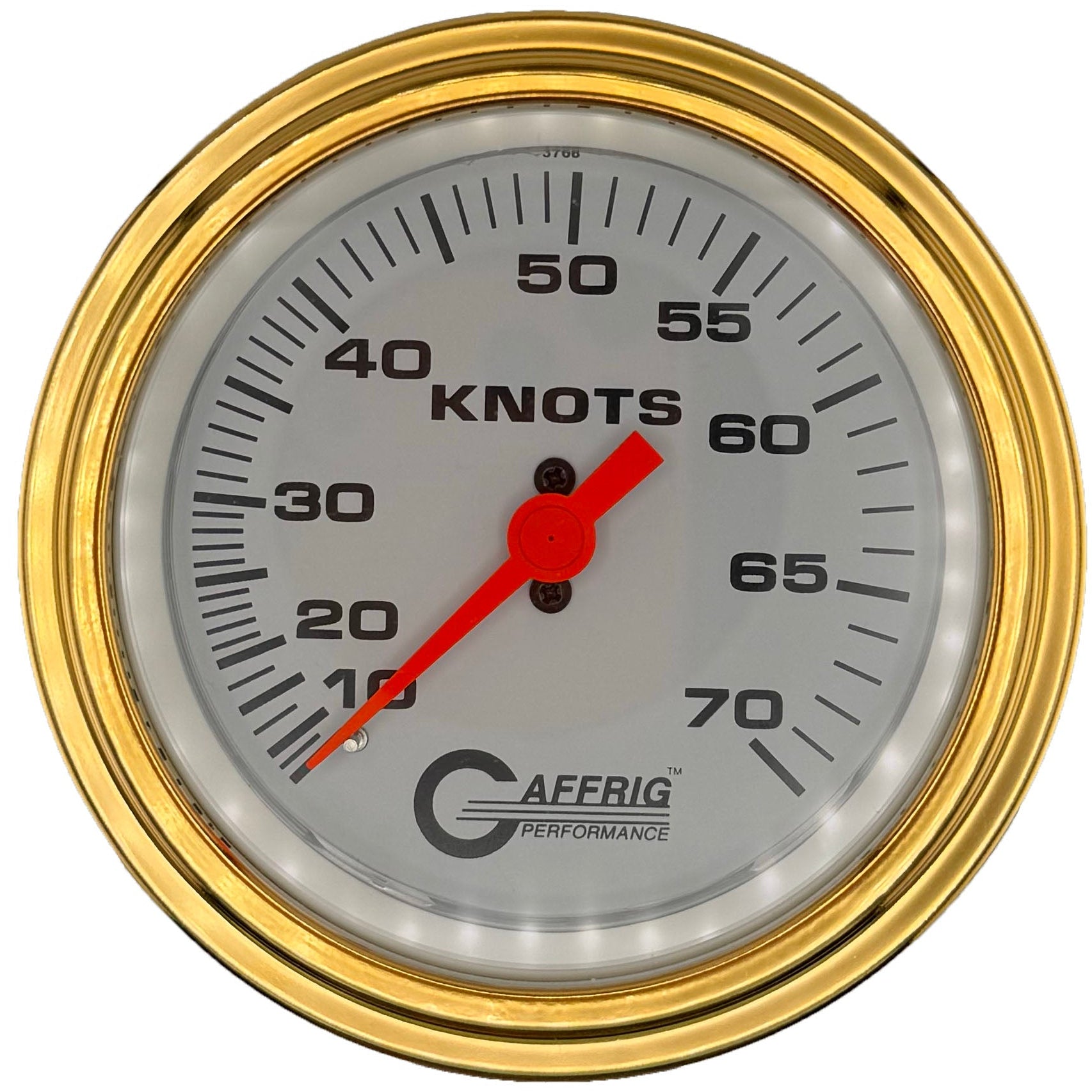 GAFFRIG PART #5860 3 3/8 INCH MECHANICAL DRY INTERNATIONAL SPEEDOMETER GAUGE 70 KNOTS HEAD ONLY WHITE