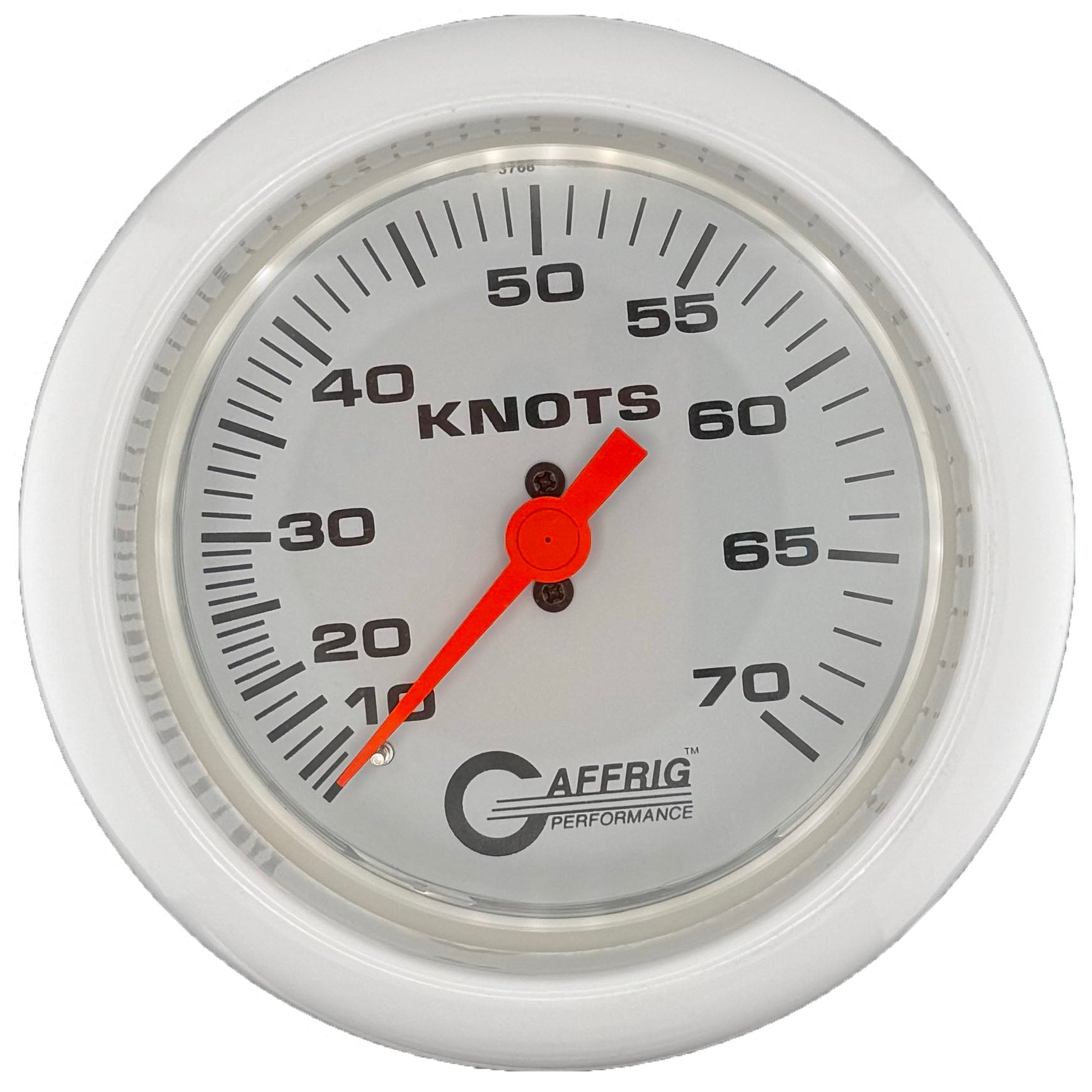 GAFFRIG PART #5860 3 3/8 INCH MECHANICAL DRY INTERNATIONAL SPEEDOMETER GAUGE 70 KNOTS HEAD ONLY WHITE