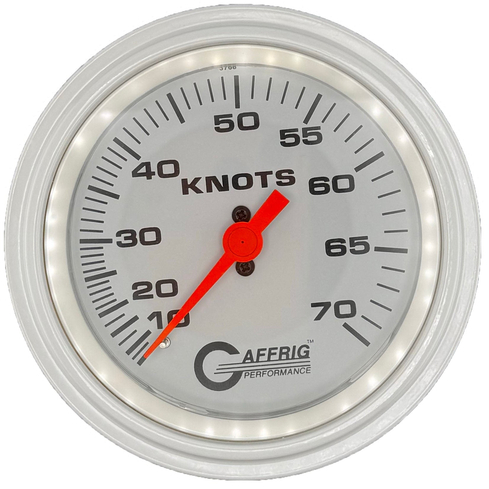 GAFFRIG PART #5860 3 3/8 INCH MECHANICAL DRY INTERNATIONAL SPEEDOMETER GAUGE 70 KNOTS HEAD ONLY WHITE