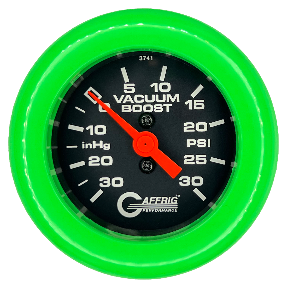 #6018 2 INCH MECHANICAL VACUUM 0-30HG/BOOST 0-30 PSI- BLACK Lime Green / Step